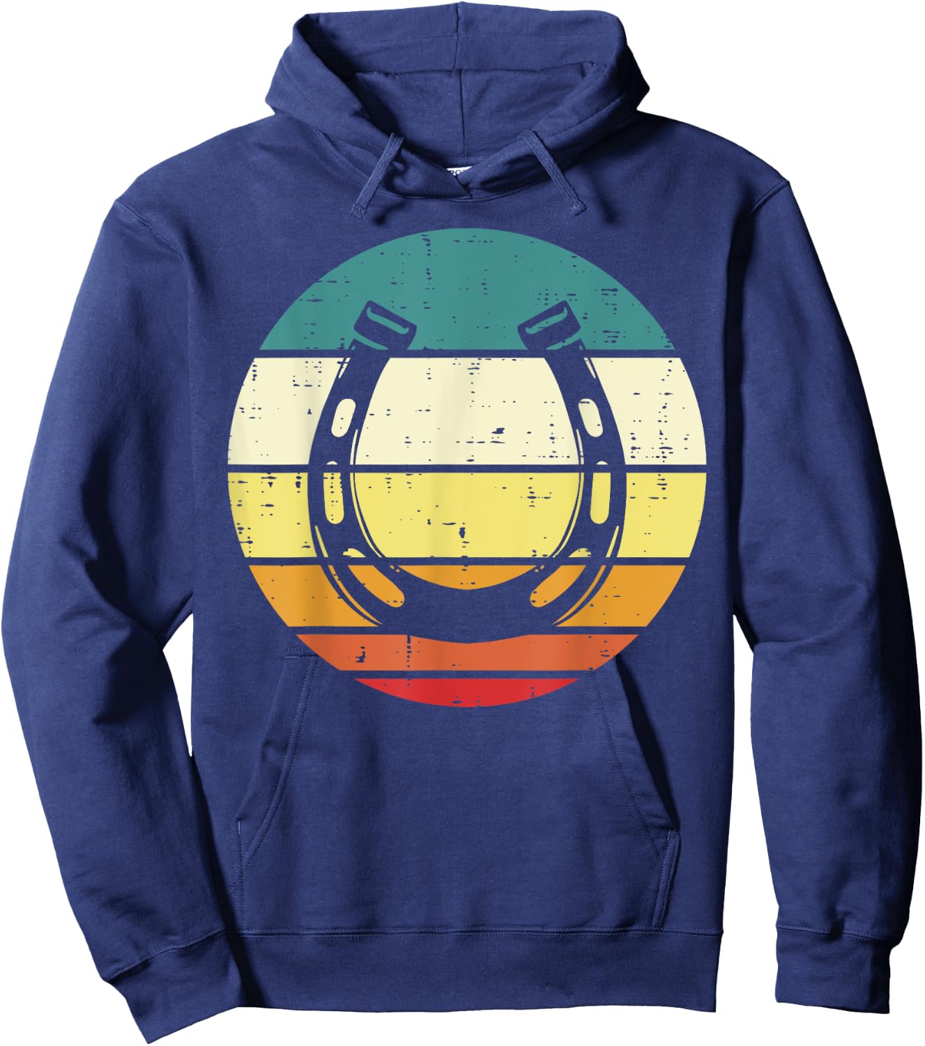 Horseshoe Sunset Retro Horse Horseback Riding Equestrian Hoodie - Hoodie | Navy