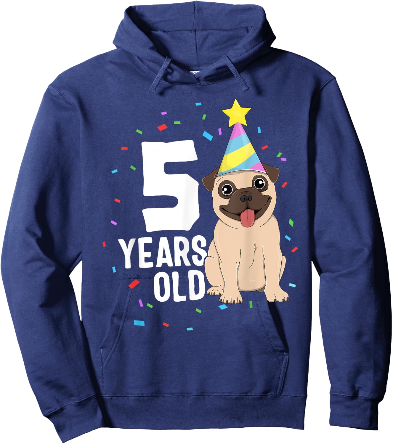 5 Years Old Birthday Pug Dog Lover Party 5th Birthday Kid Hoodie - Hoodie | Navy