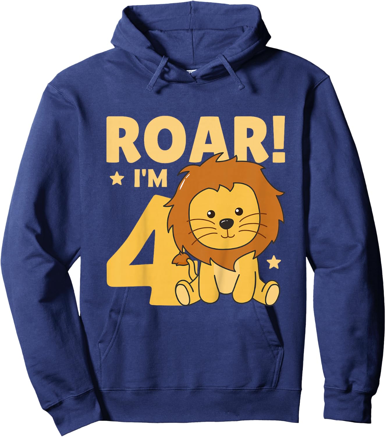Kids Children 4th Birthday Lion 4 Years Old Young Boy Lion Hoodie - Hoodie | Navy