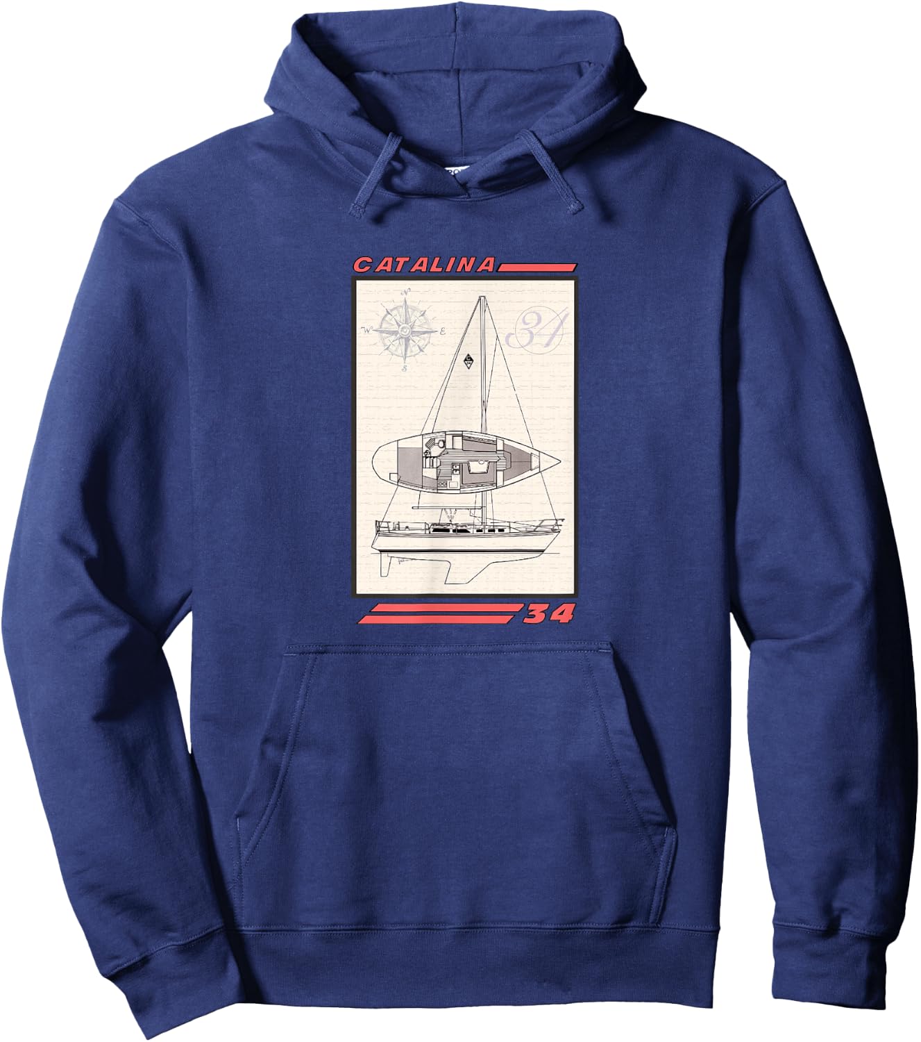 Catalina 34 Sailboat Line Drawing Hoodie - Hoodie | Navy