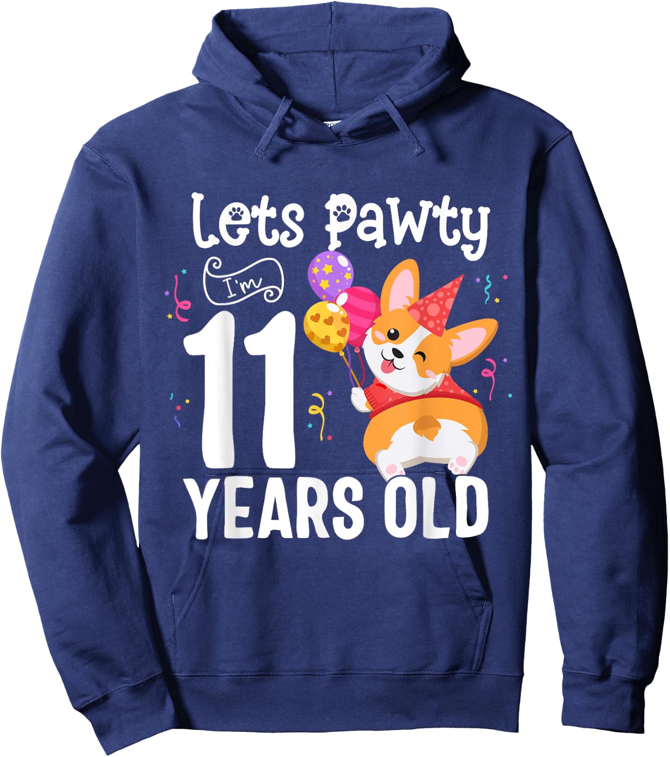 Lets Pawty I'm 11 Year Old Corgi Dog Lover 11th Birthday Kid Hoodie - Hoodie | Navy