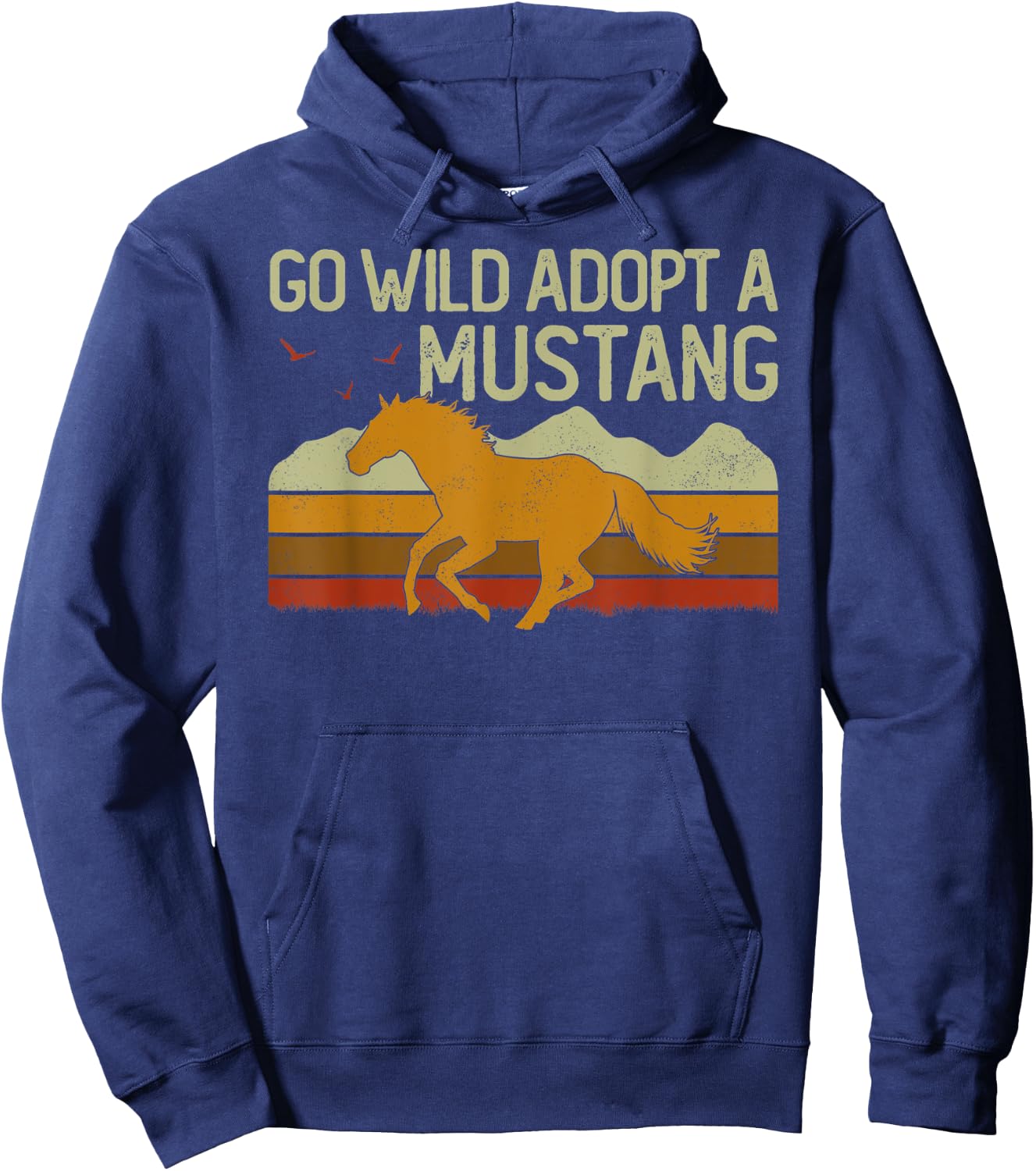 Vintage Sunset Horse Wild Mustang Go Wild Adopt A Mustang Hoodie - Hoodie | Navy