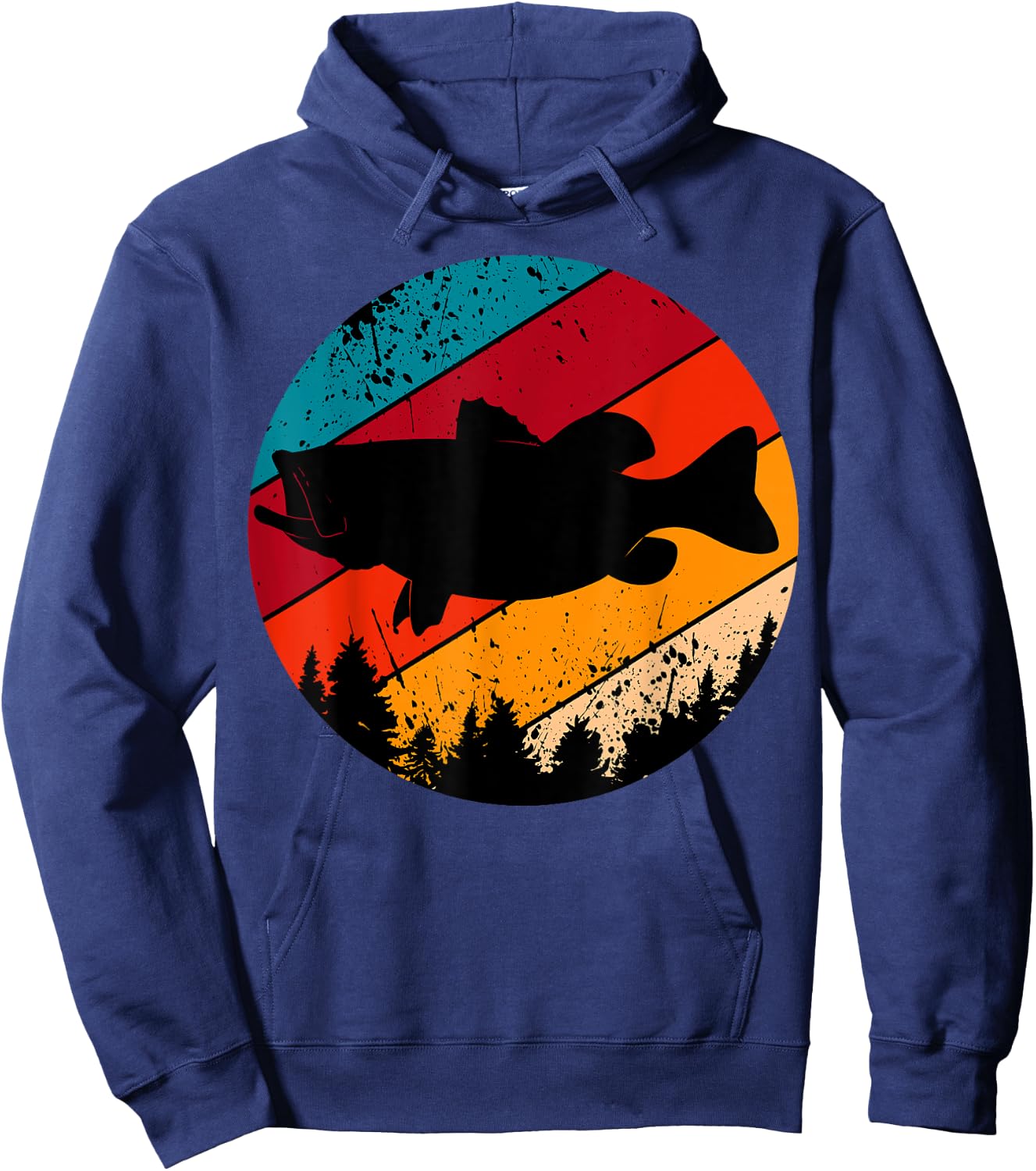 Bass Fishing Retro Vintage Forest Angling Fisherman Fish Hoodie - Hoodie | Navy