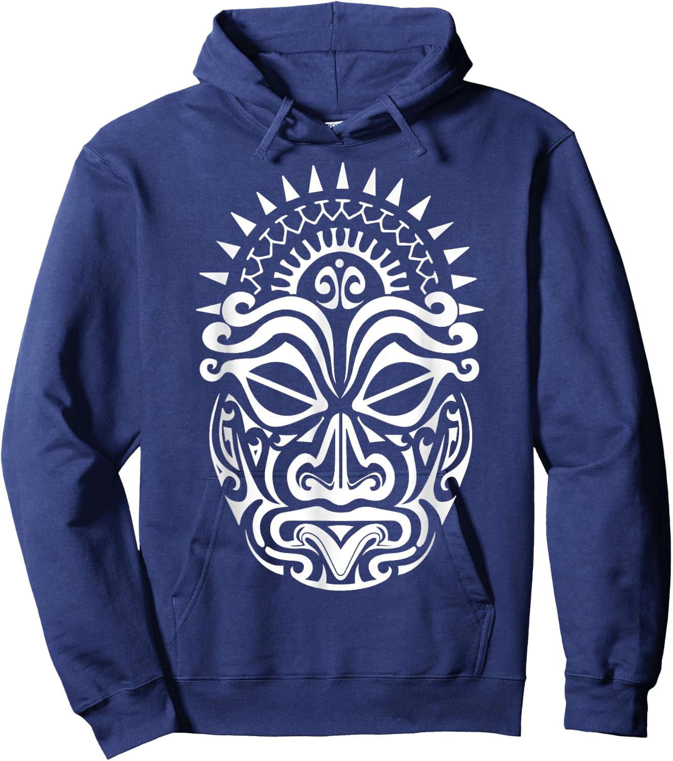 Maori Polynesian Tattoo HAKA Dance Face Mask Head Hoodie - Hoodie | Navy