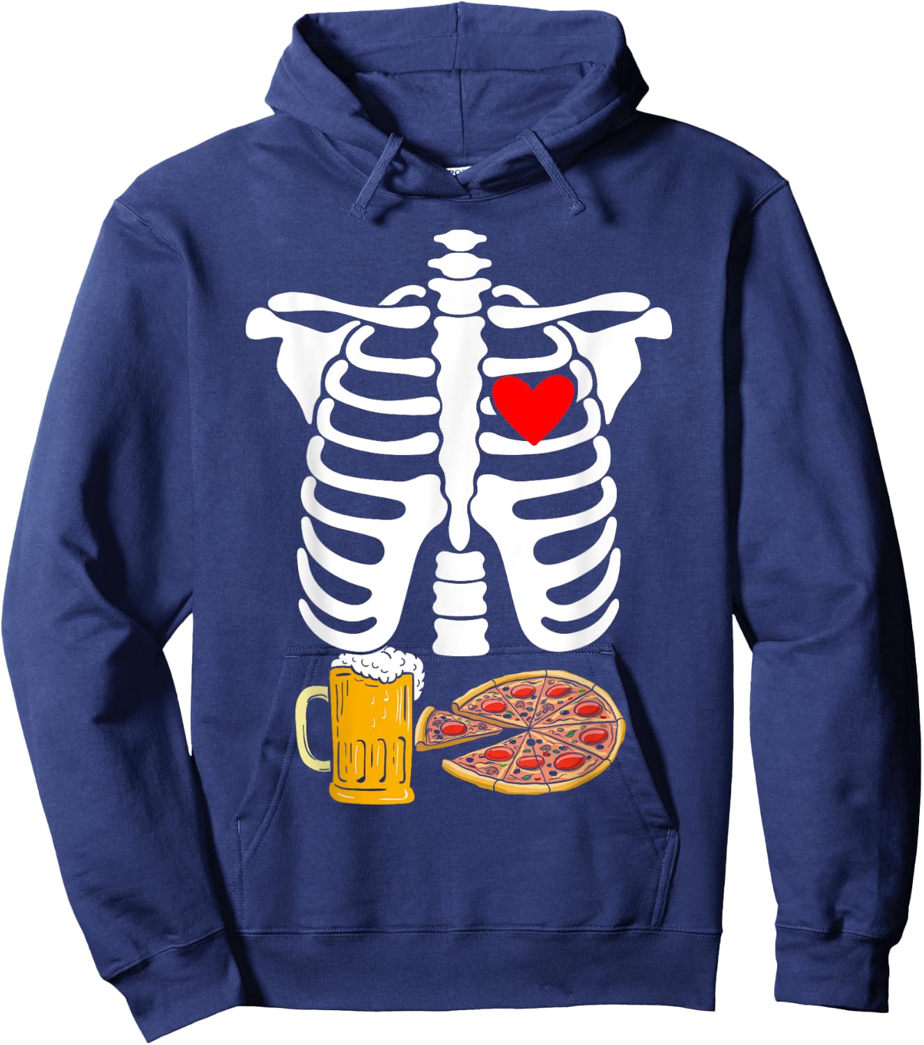 Rib Cage Skeleton X-Ray Drink Beer Pizza Halloween Costume Hoodie - Hoodie | Navy