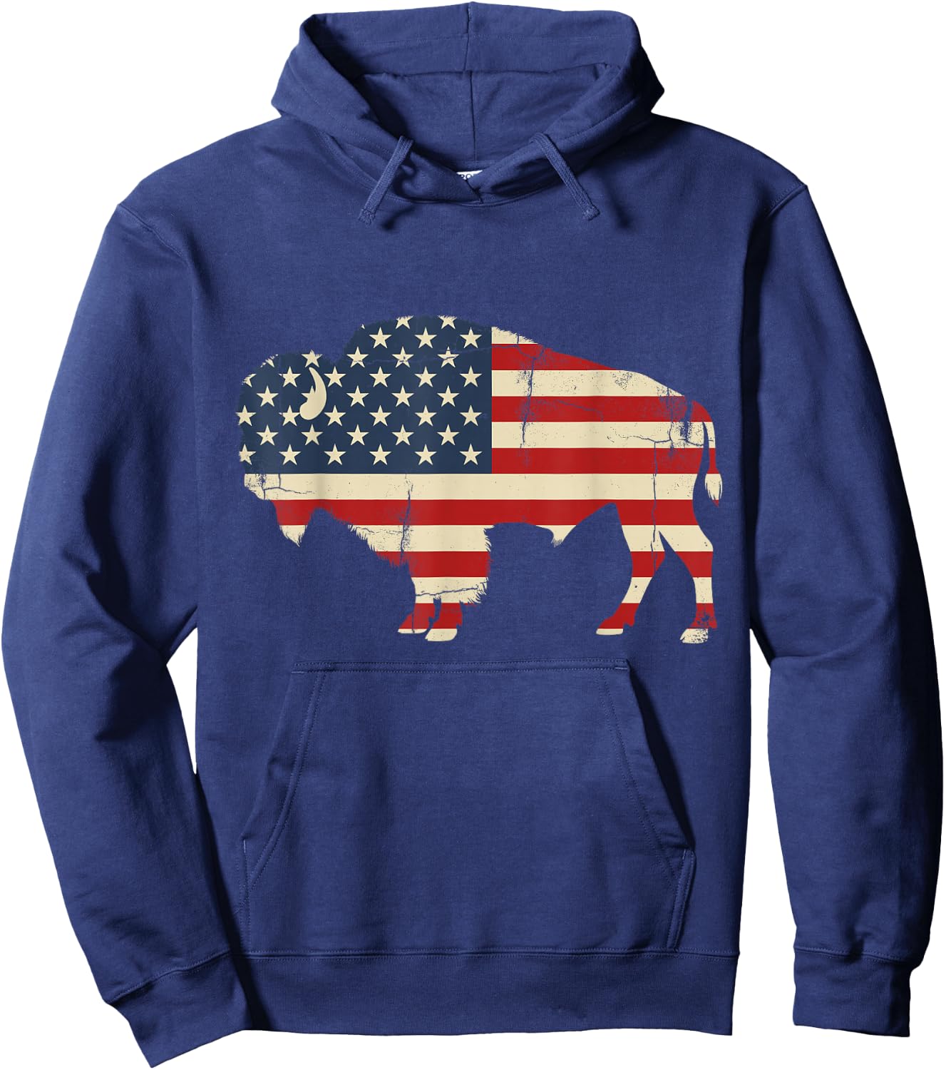 Vintage Buffalo American Flag USA Bison Lover Wildlife Hoodie - Hoodie | Navy