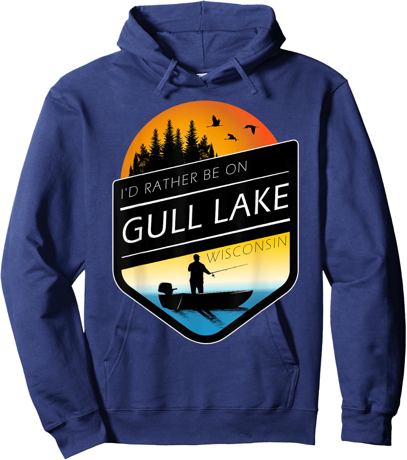 I'd Rather Be On Gull Lake Wisconsin Sunset Fishing Hoodie - Hoodie | Navy