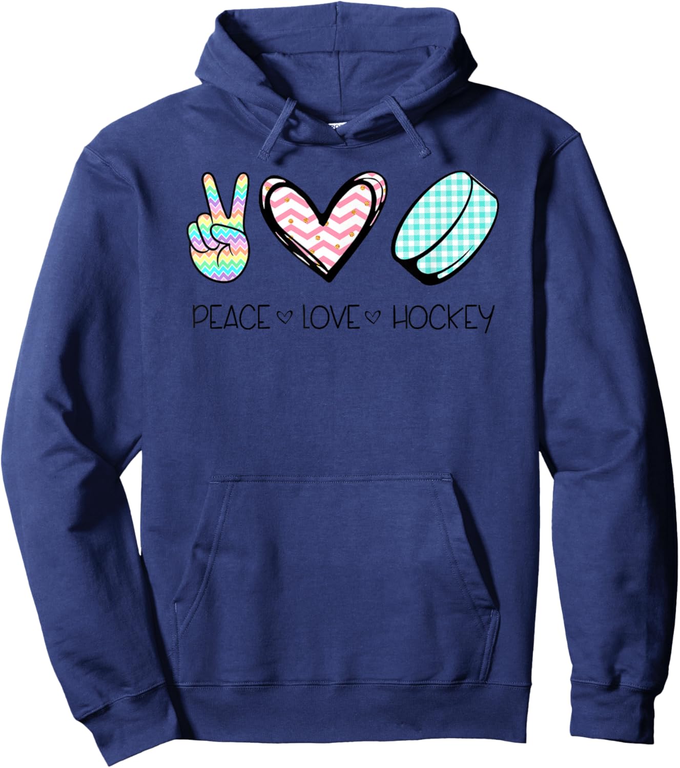 Peace Love Hockey Cute Design Teen Girls Hoodie - Hoodie | Navy