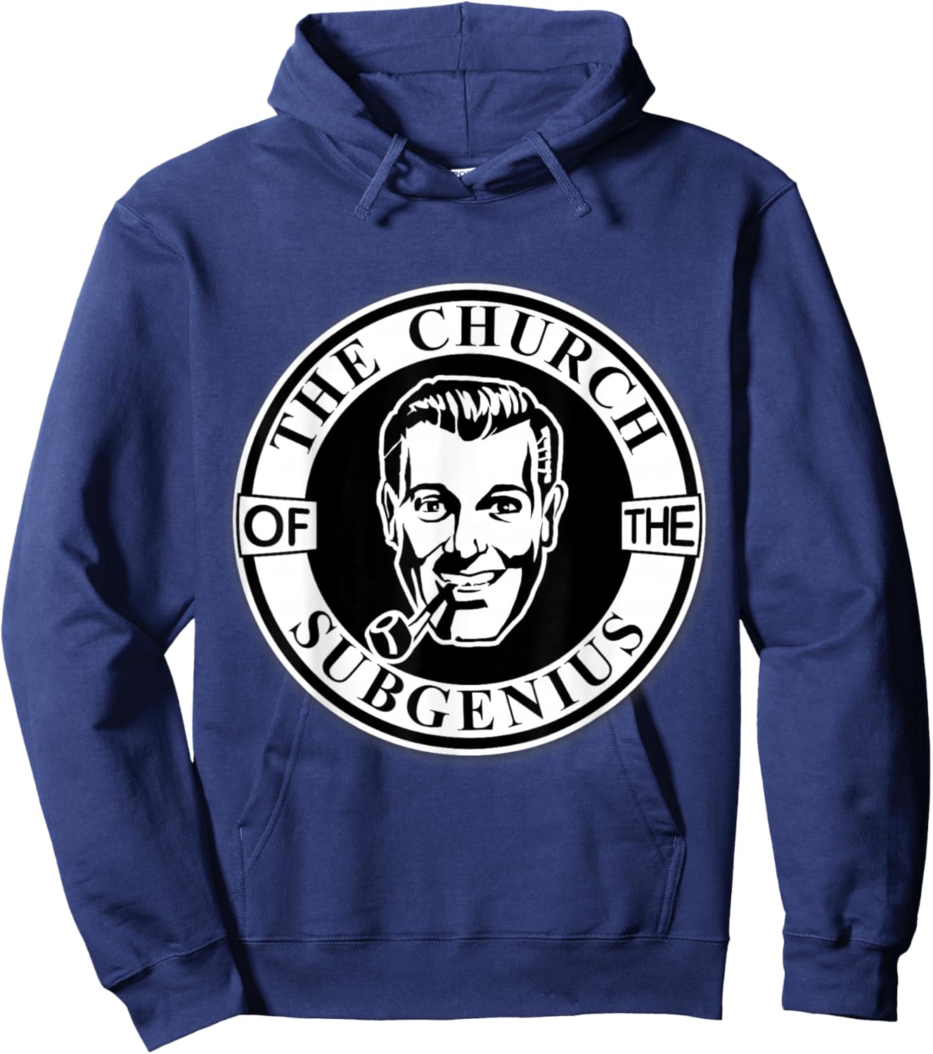 Apedes -Adults Black Classic Fit Short Sleeve Collarless - Church of the SubGenius - Religion Parody Prophet Church - Small Hoodie - Hoodie | Navy