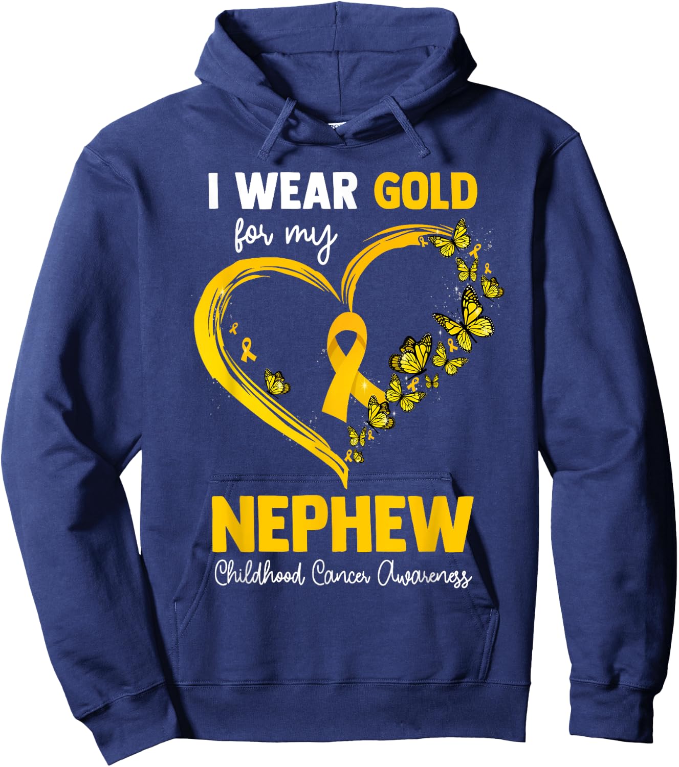 I Wear Gold For My Nephew Childhood Cancer Heart Ribbon Hoodie - Hoodie | Navy