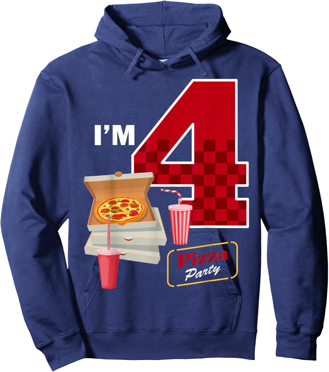 4th Birthday Pizza Theme 4 Year Old Funny B-Day Matching Hoodie - Hoodie | Navy