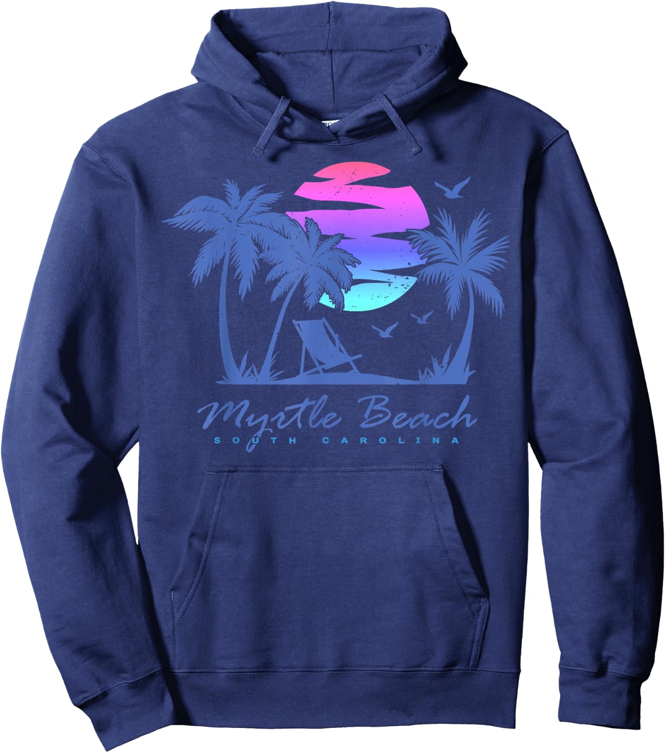 MYRTLE BEACH SOUTH CAROLINA Vacation Retro Vintage Sunset Hoodie - Hoodie | Navy