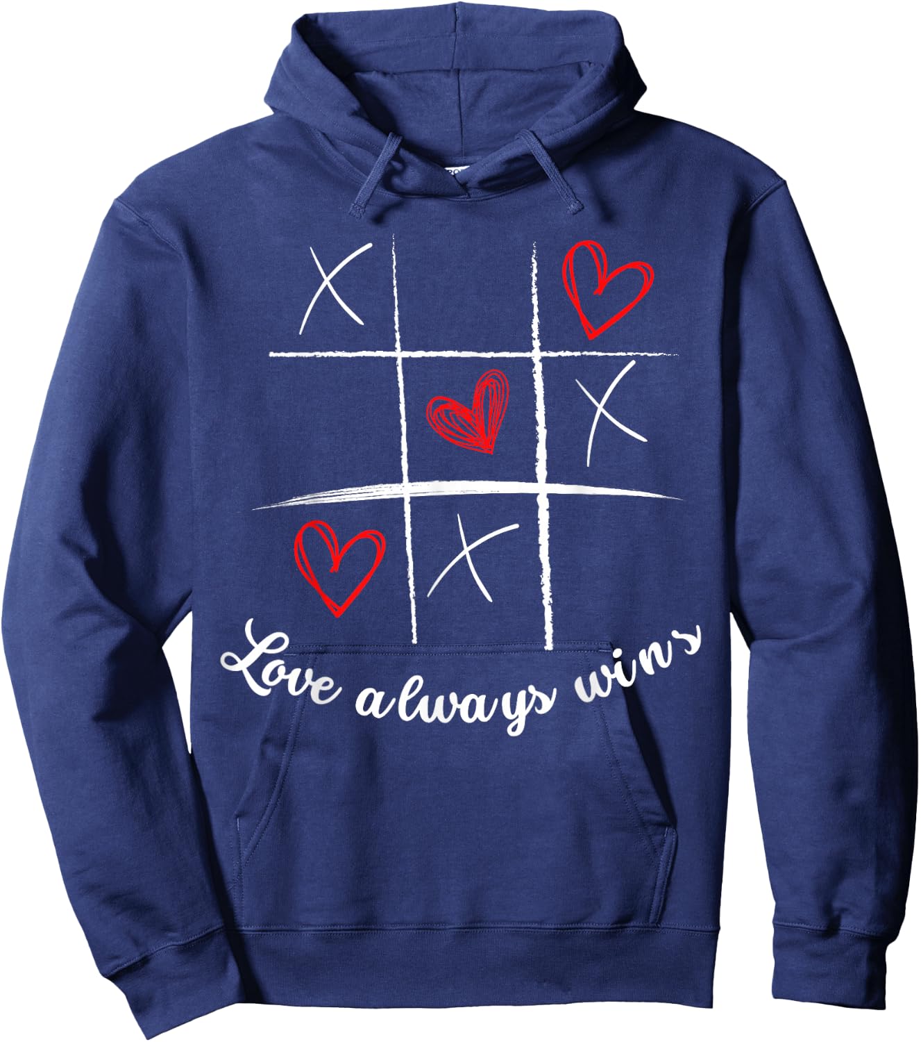 Classic Love Always Wins Valentine's Day Tic Tac Toe Hoodie - Hoodie | Navy