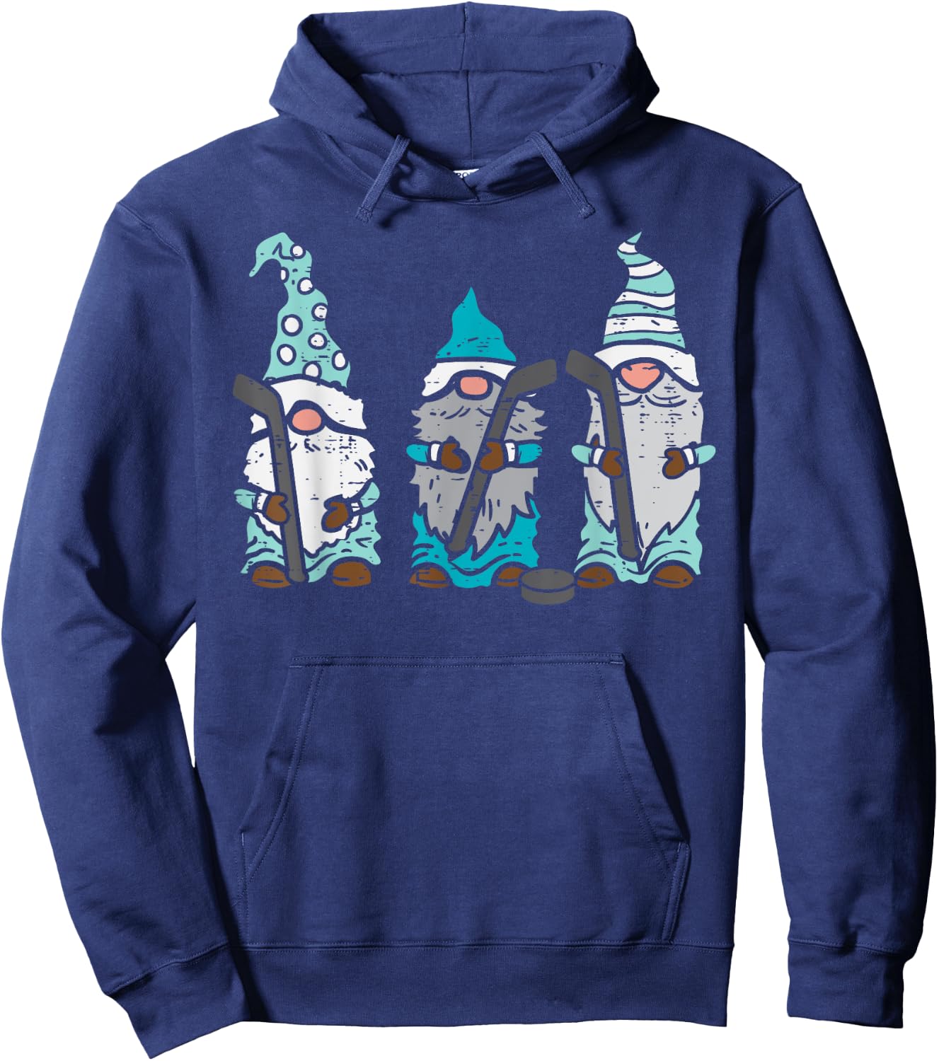 Three Nordic Gnomes Ice Hockey Tomte Nisse Player Goalie Hoodie - Hoodie | Navy