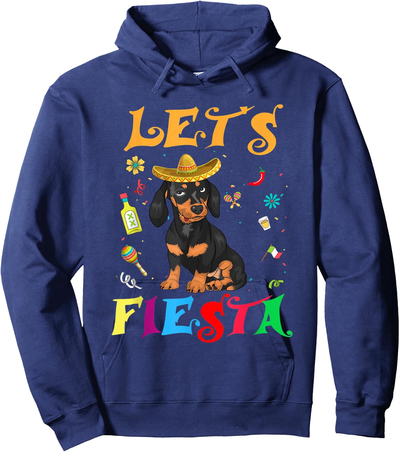 Let's Fiesta Sombrero Dachshund Dog Mexican Cinco De Mayo Hoodie - Hoodie | Navy