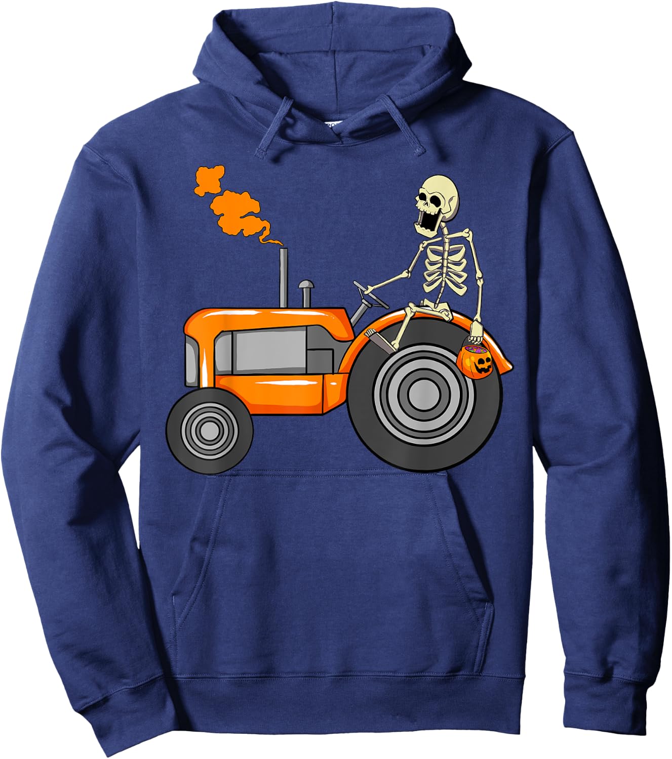 Skeleton Riding Tractor Funny Halloween 2021 Hoodie - Hoodie | Navy
