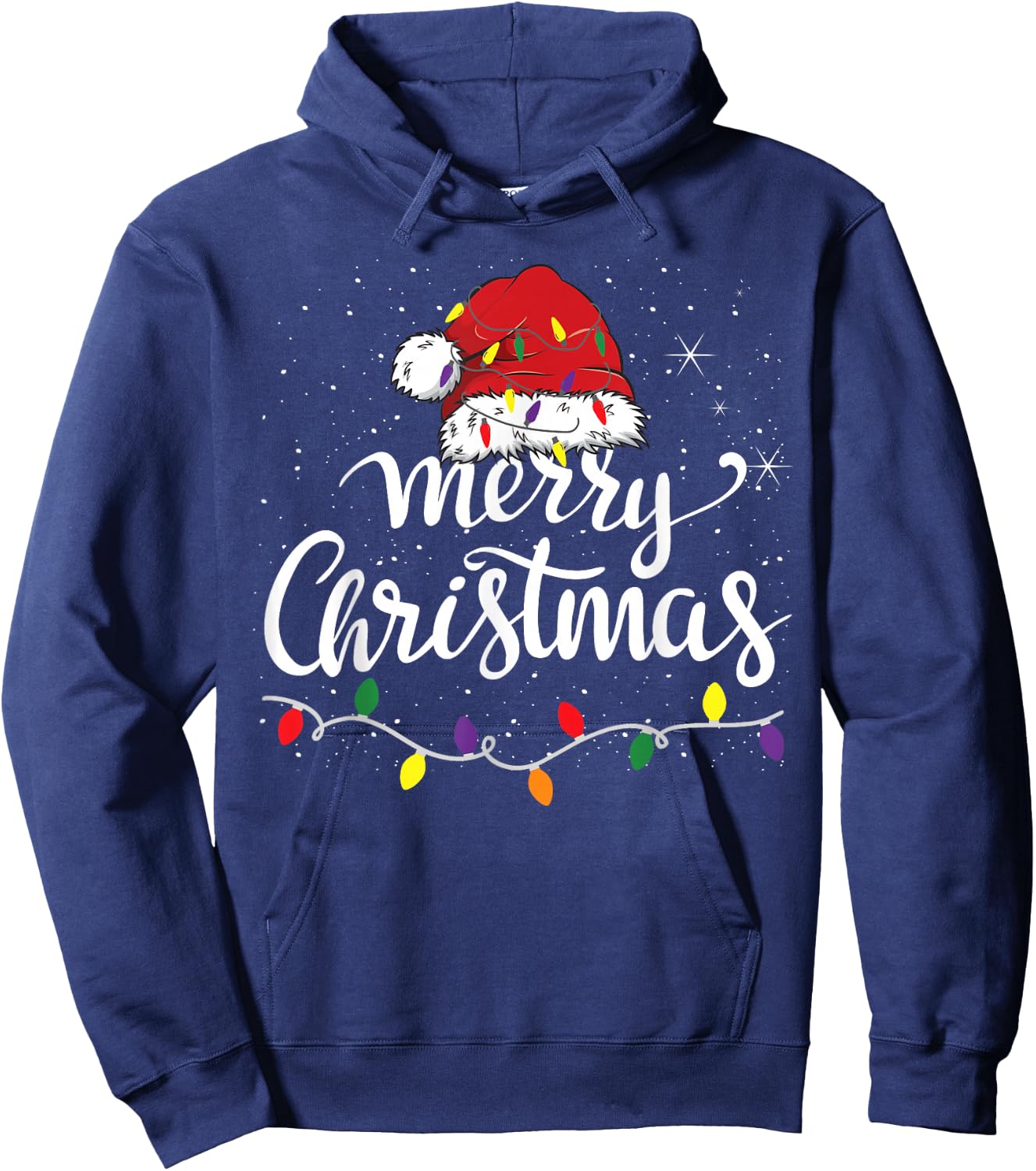Merry Christmas Lights Red Santa Hat Xmas Family Men Women Hoodie - Hoodie | Navy