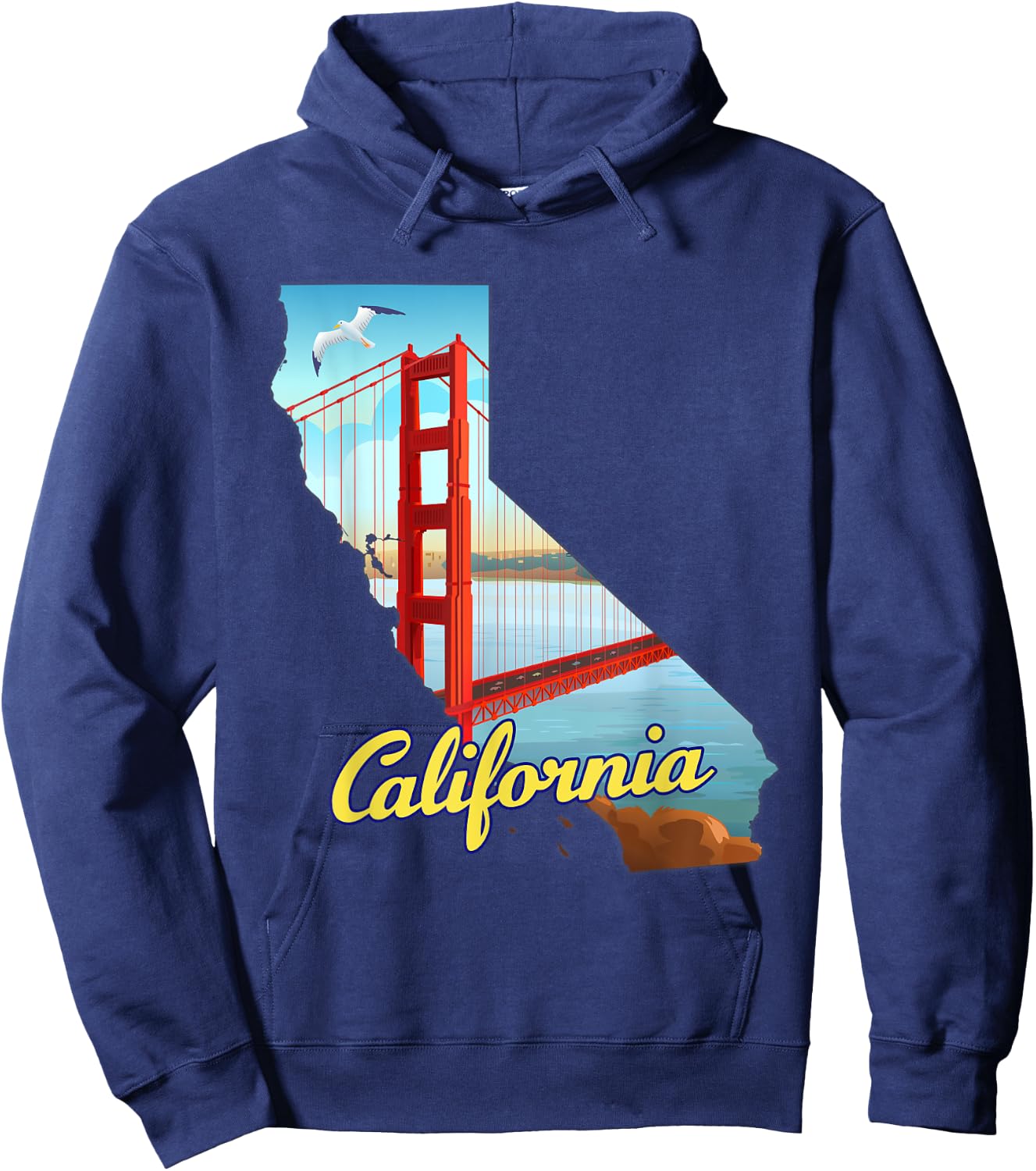 California map with Golden Gate Bridge, San Francisco, USA Hoodie - Hoodie | Navy