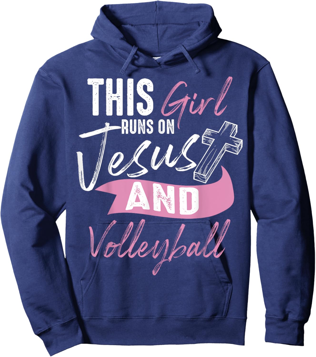 Cool Volleyball Gifts Funny Teen Girl Run On Jesus Hoodie - Hoodie | Navy