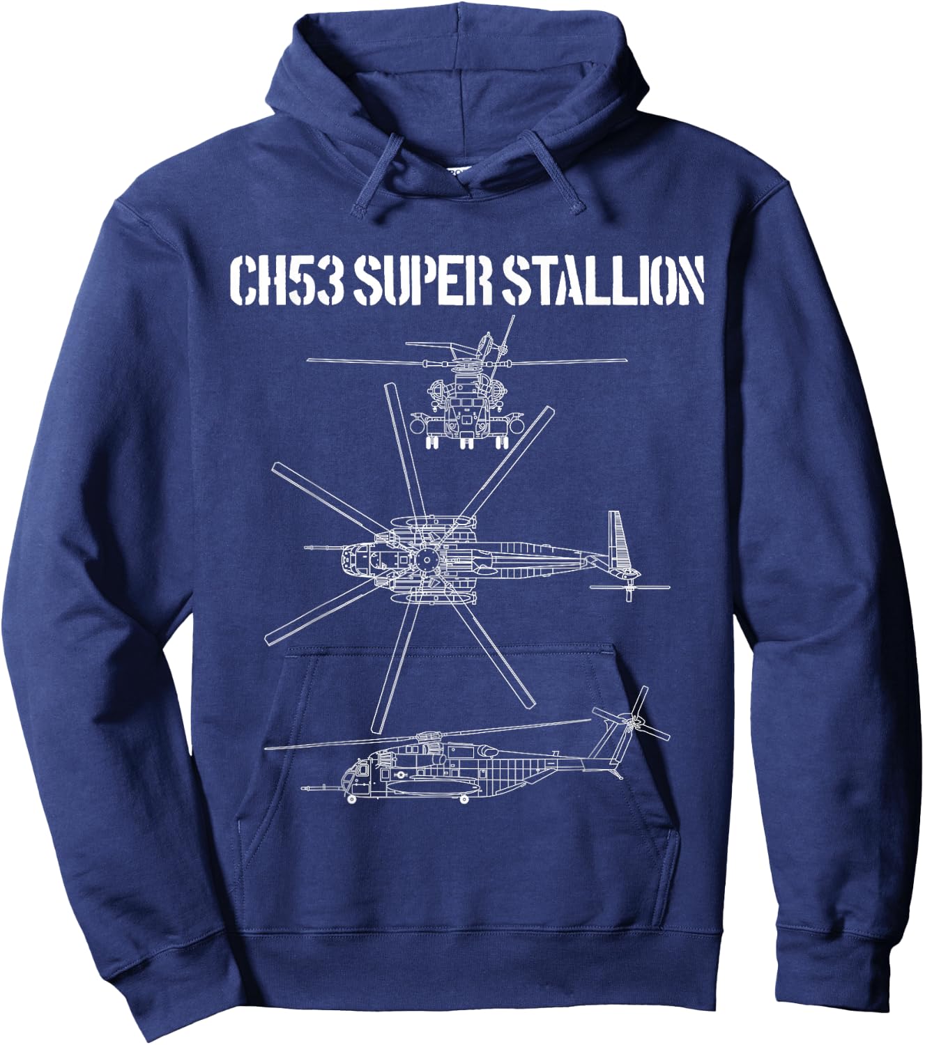 Super Stallion Schematic Military Helicopter CH-53 Hoodie - Hoodie | Navy