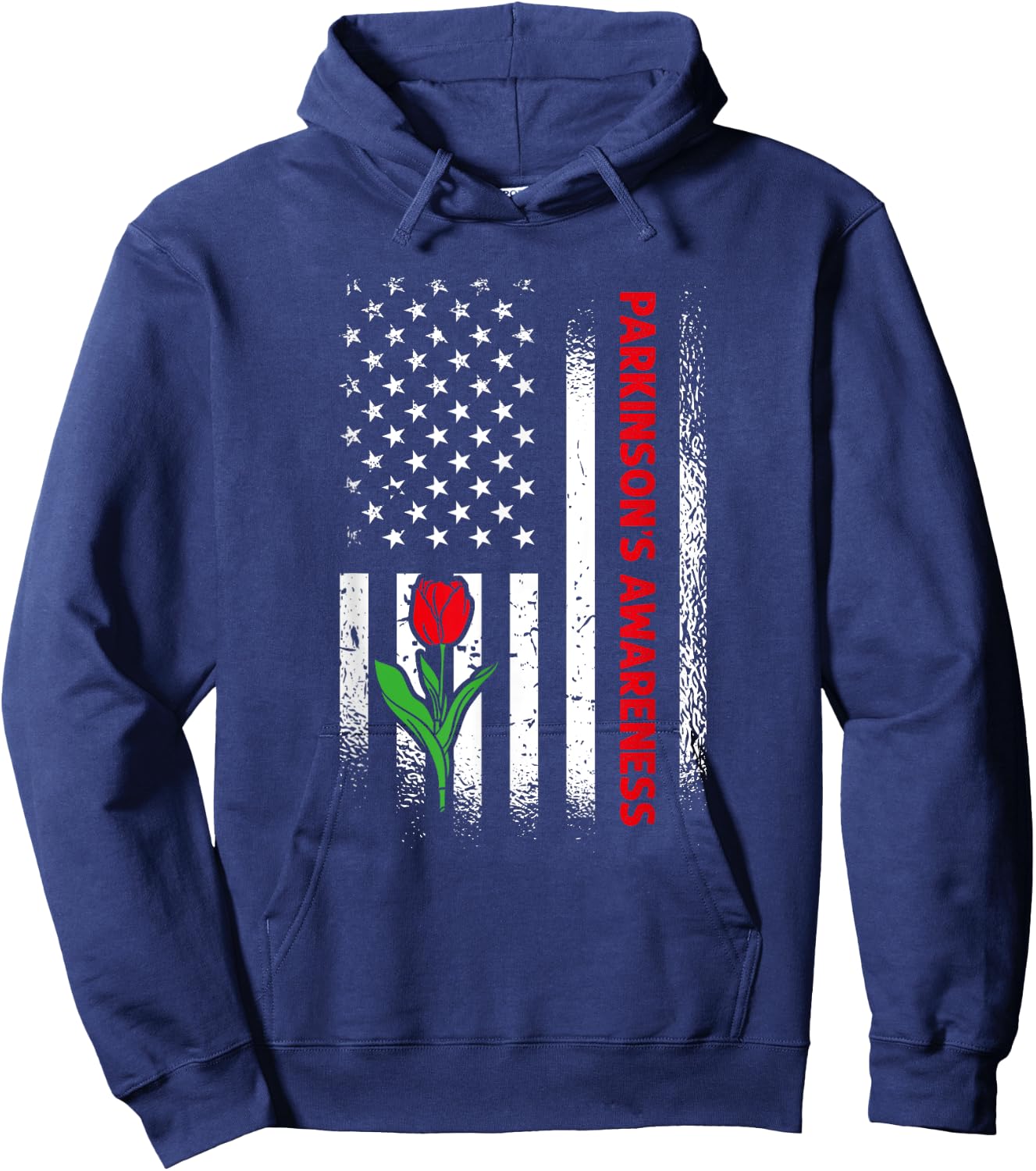 US Flag Red Tulip Parkinson's Awareness Hoodie - Hoodie | Navy