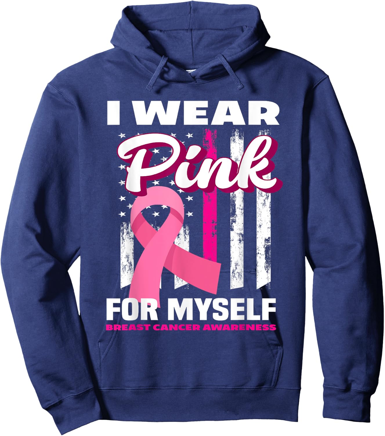 I Wear Pink For Myself USA Flag Breast Cancer Awareness Kids Men Hoodie - Hoodie | Navy