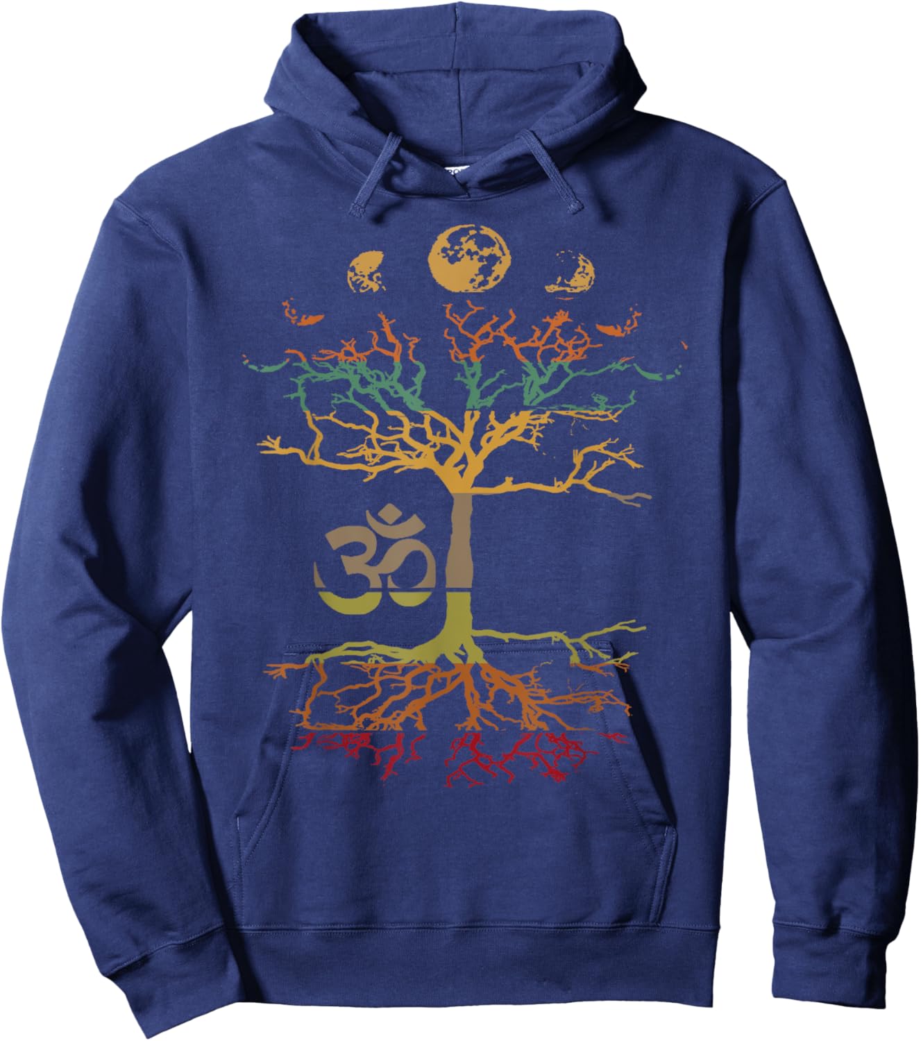 Phases of the Moon Tree of Life Vintage Retro Om Mindfulness Hoodie - Hoodie | Navy