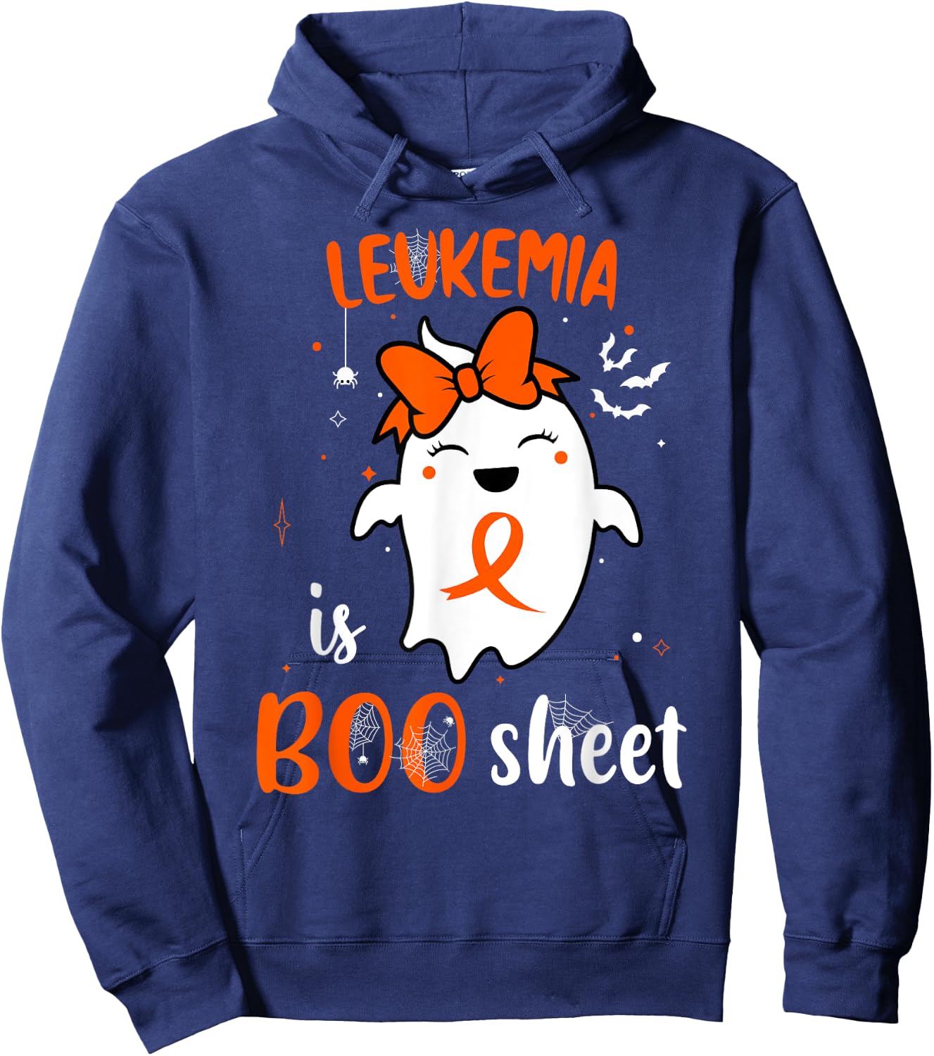 Leukemia is Boo Sheet Halloween Cute Ghost Orange Ribbon Hoodie - Hoodie | Navy