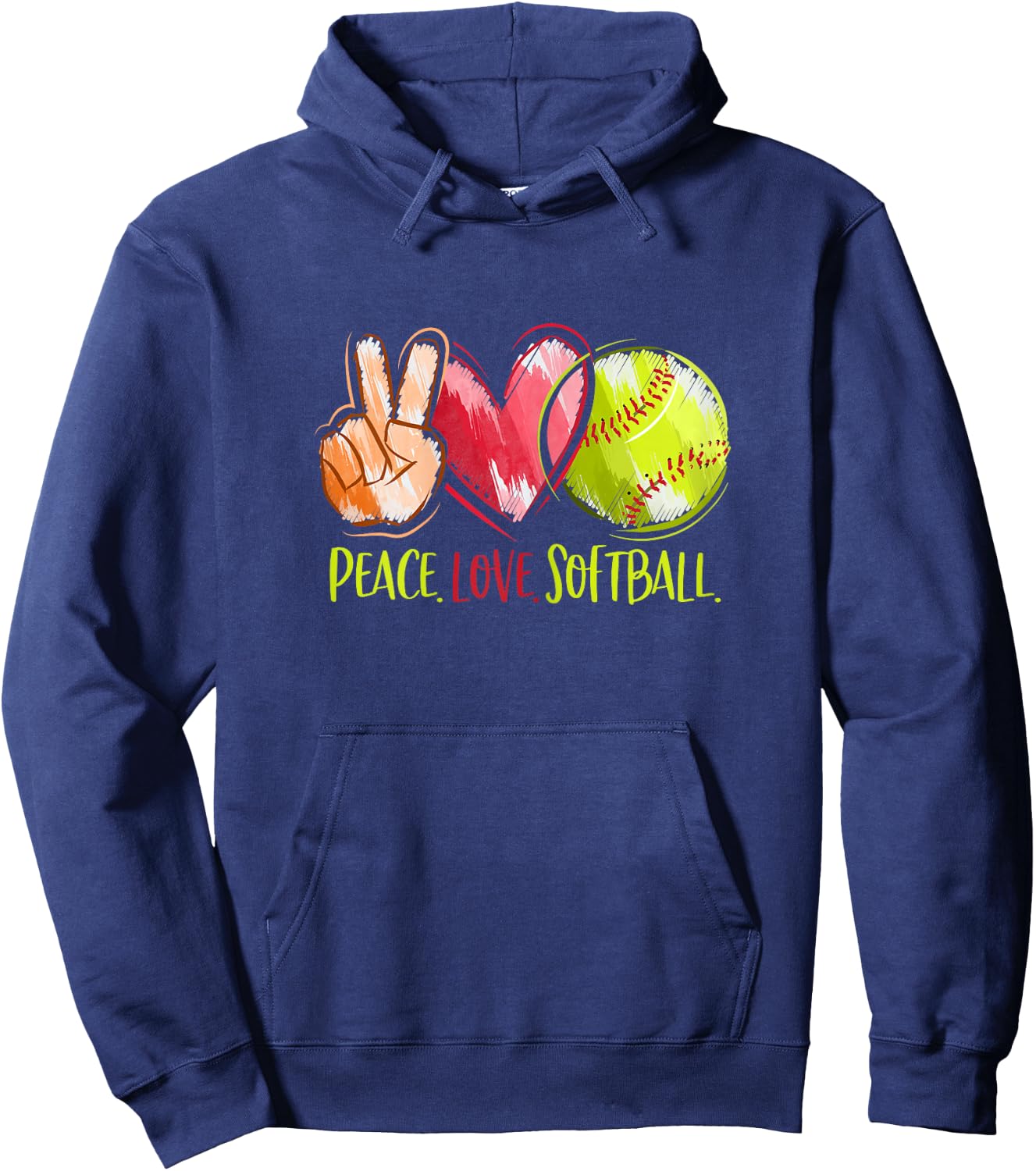 Softball Player Girls Peace Love Softball Hoodie - Hoodie | Navy