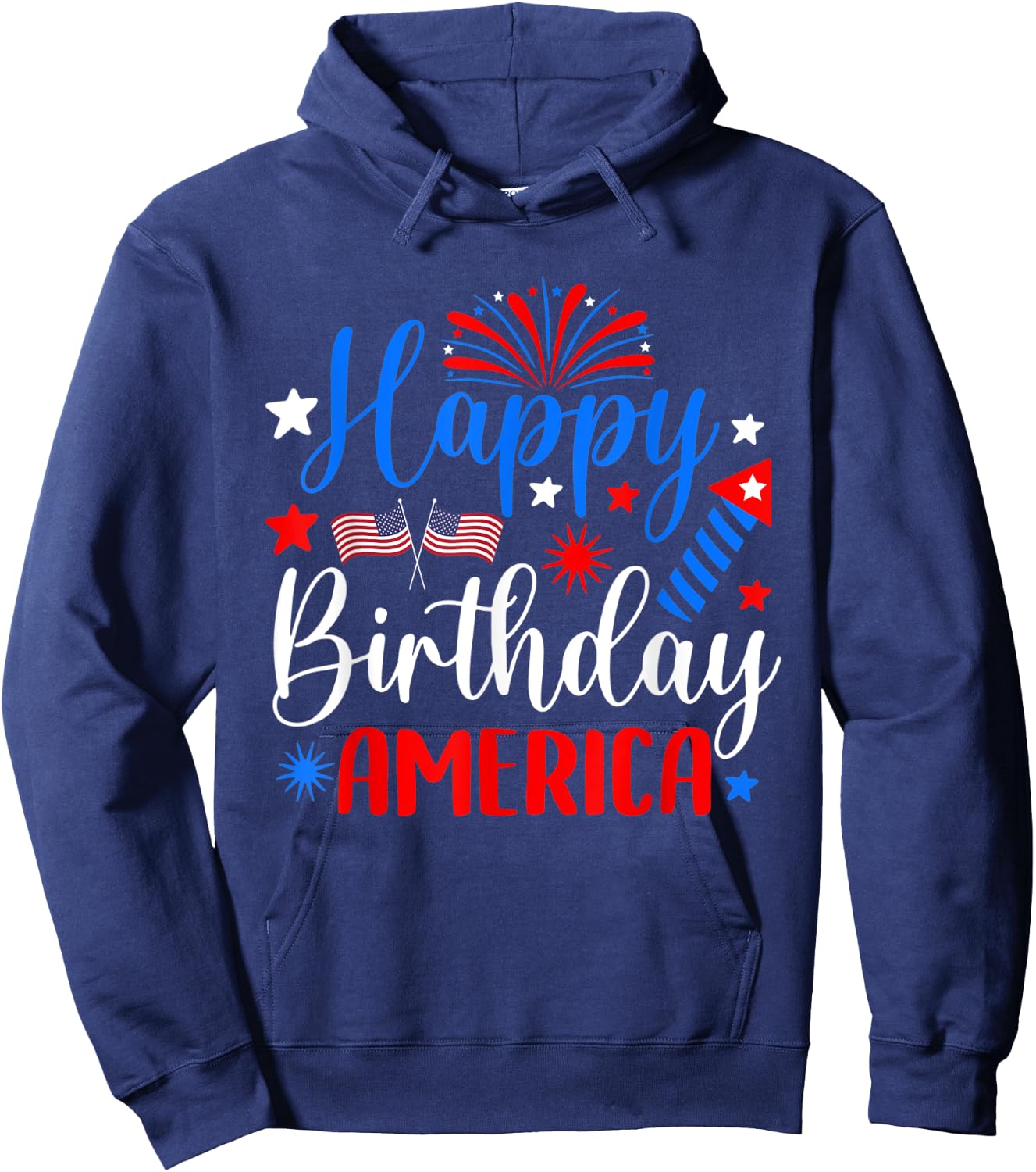 Happy Birthday America 4th Of July Funny Us flag fireworks Kids Men Hoodie - Hoodie | Navy