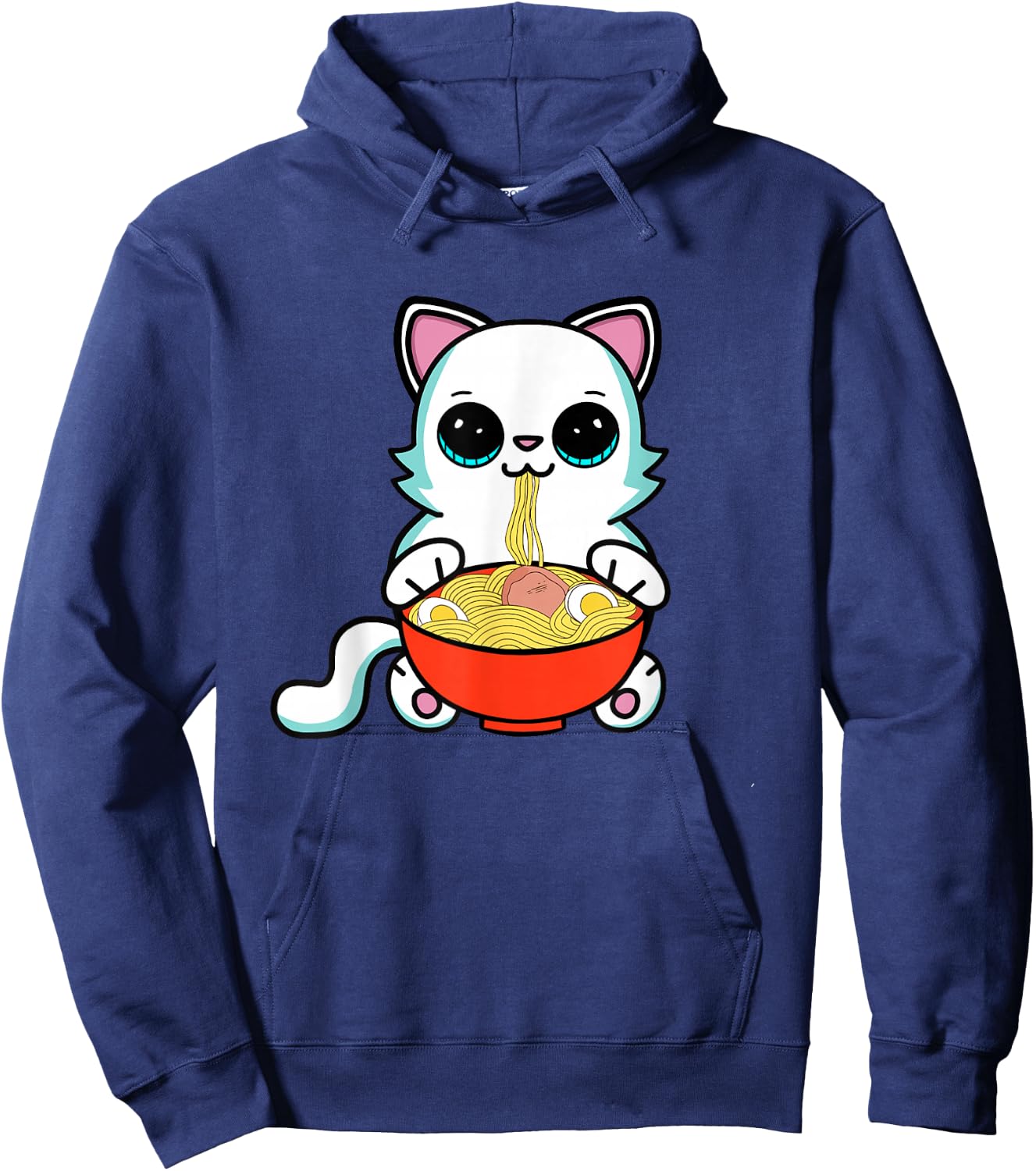 Ramen Cat Kawaii Anime Neko Cat Eating Japanese Noodles Hoodie - Hoodie | Navy