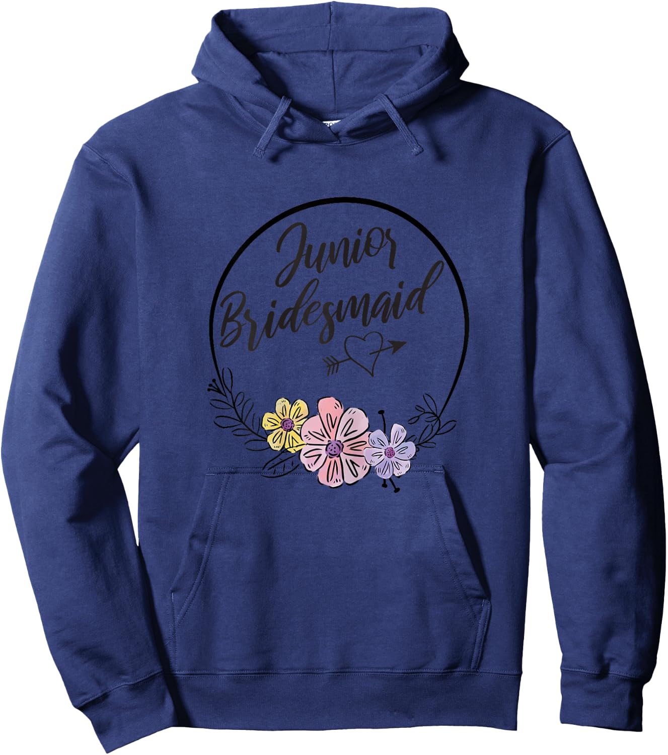 Cute Junior Bridesmaid Floral Bridal Party Gift Jr Girls Hoodie - Hoodie | Navy