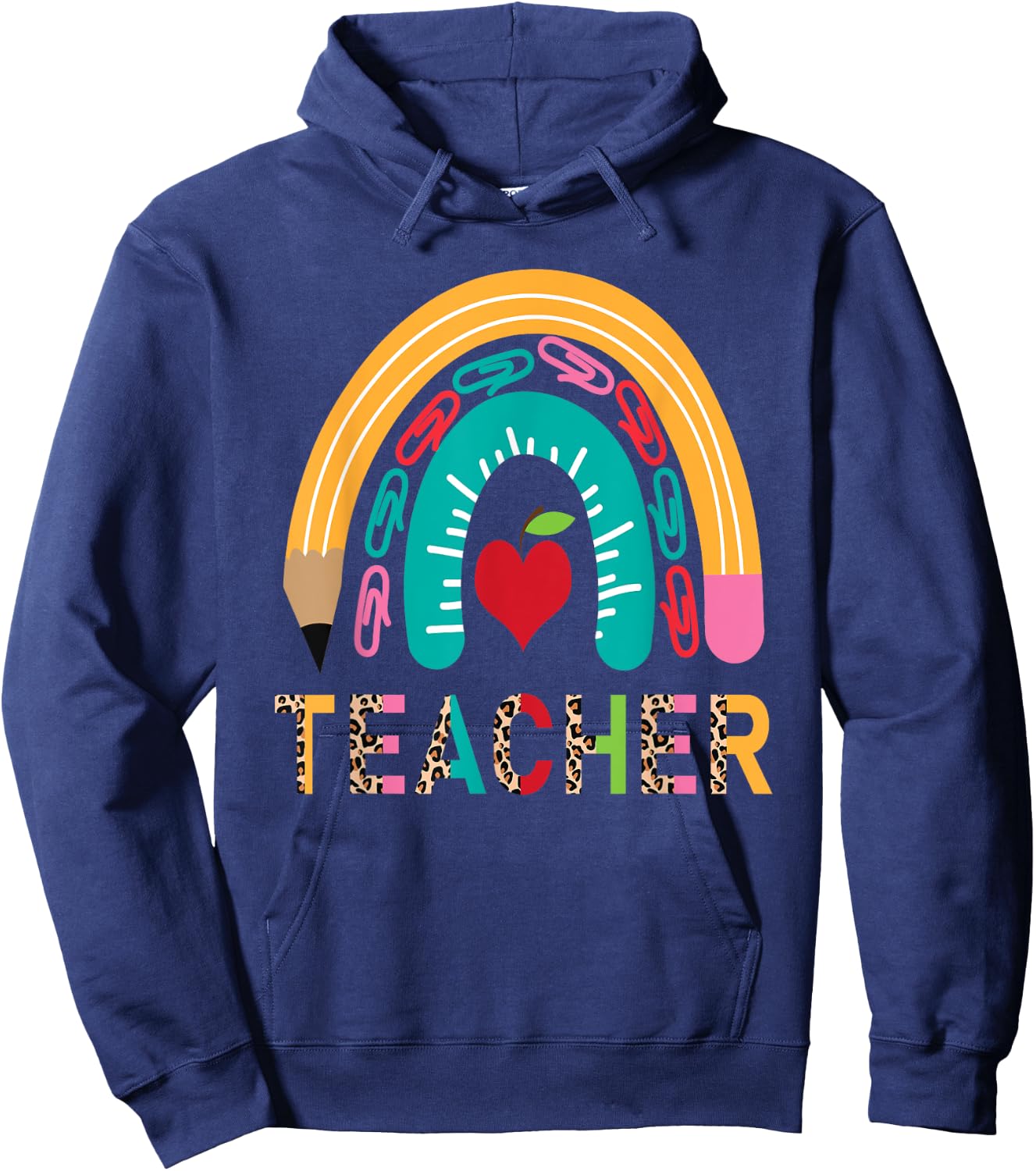 Pencil Rainbow Leopard Teacher Back To School Hoodie - Hoodie | Navy