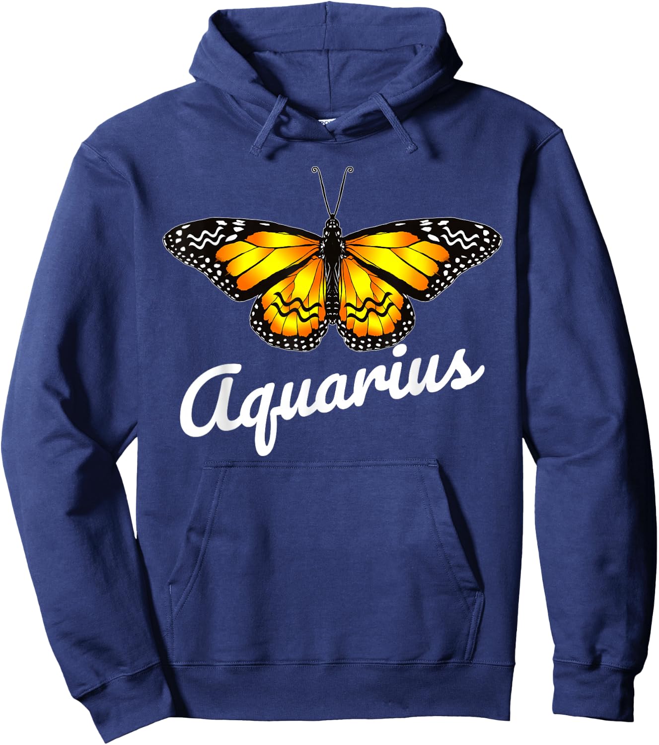 Aquarius Butterfly Wings with Aquarius Zodiac Sign Hoodie - Hoodie | Navy