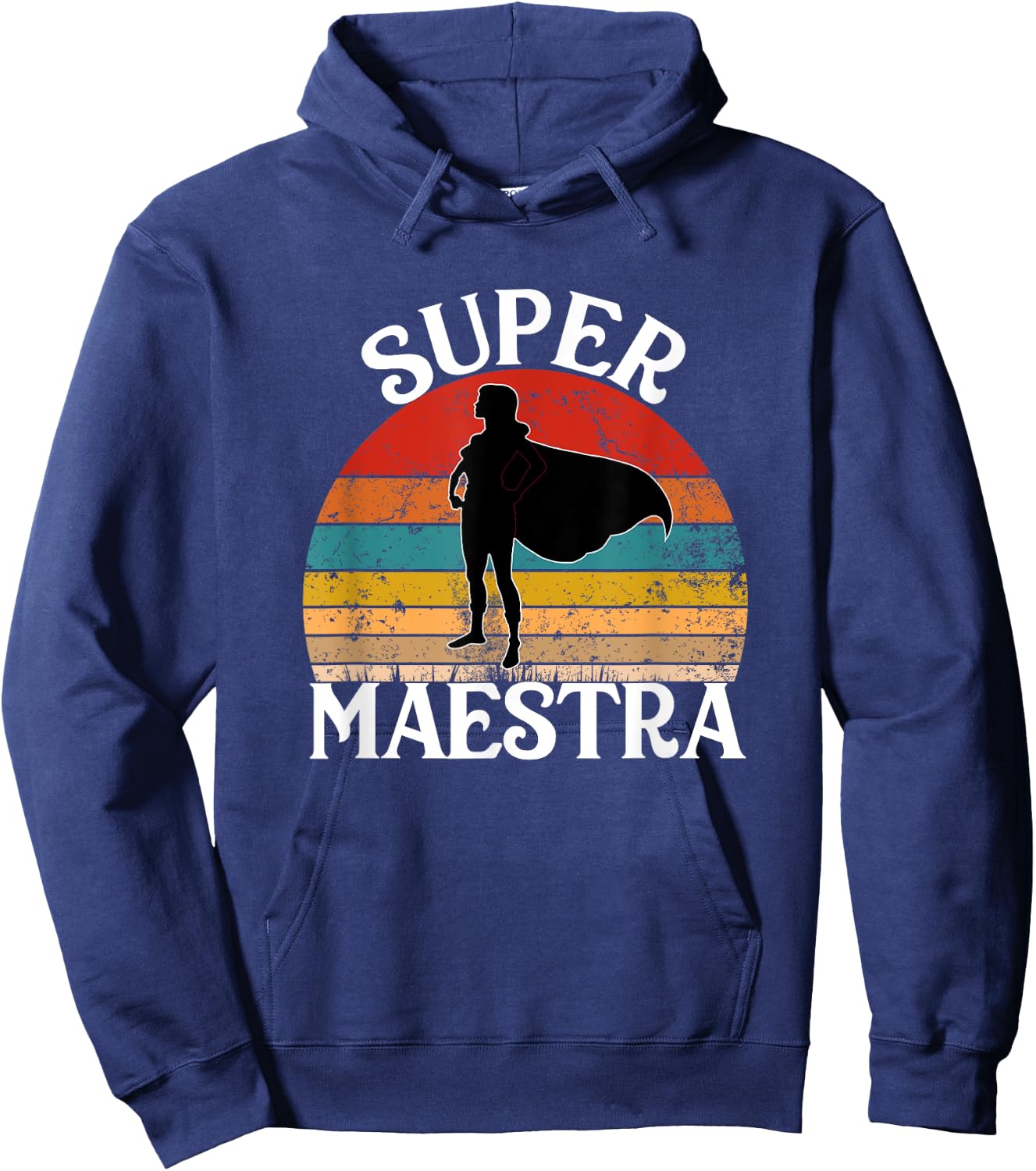 Super Maestra Spanish Teacher Funny Vintage Woman Hero Hoodie - Hoodie | Navy