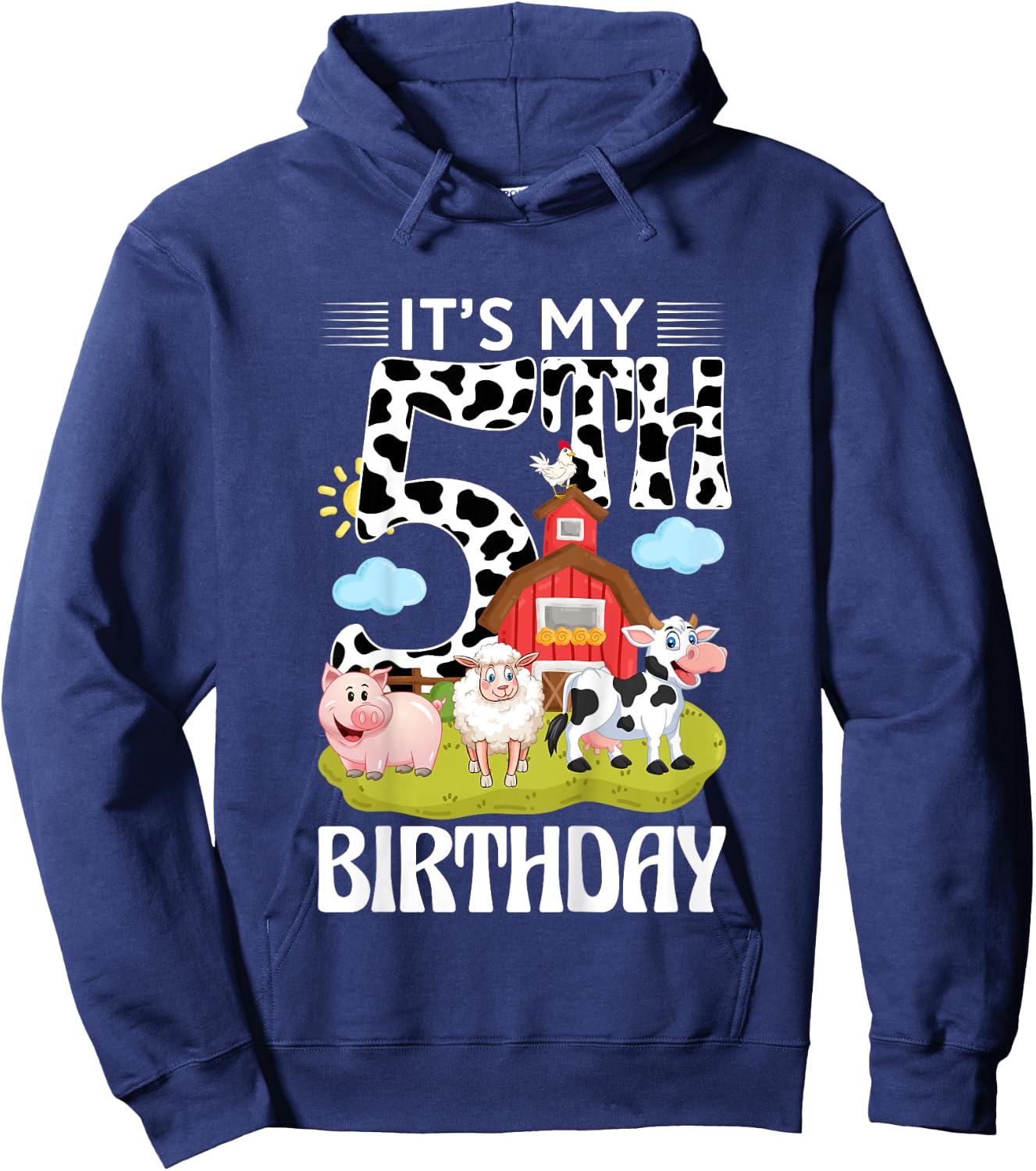 Cute It's My 5th Birthday 5 Years Old Farm Theme 5th B-day Hoodie - Hoodie | Navy