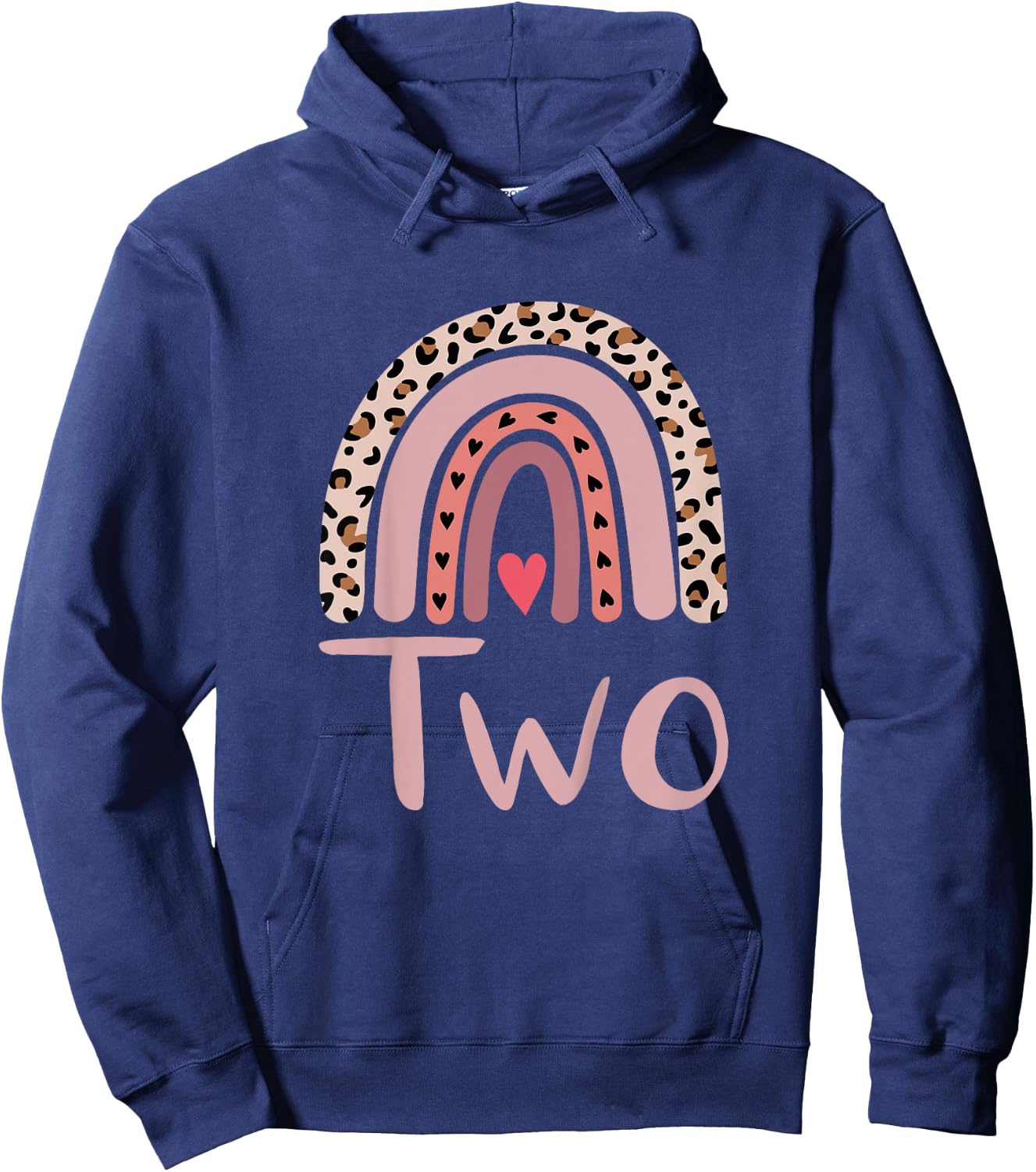 2 Year Old Leopard Rainbow Birthday Party Cute Girl 2nd Gift Hoodie - Hoodie | Navy