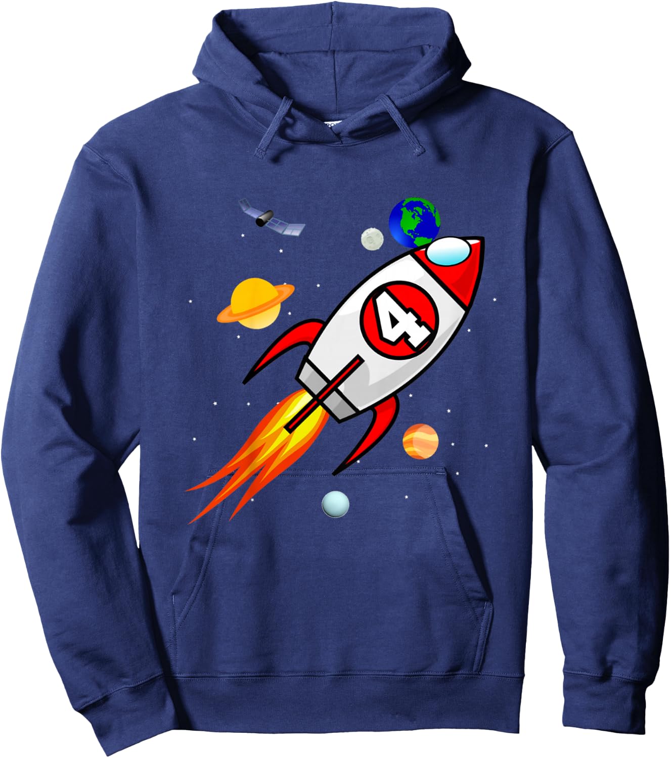 4 Year Old Spaceship Rocket Birthday Astronaut Girl Boy Gift Hoodie - Hoodie | Navy