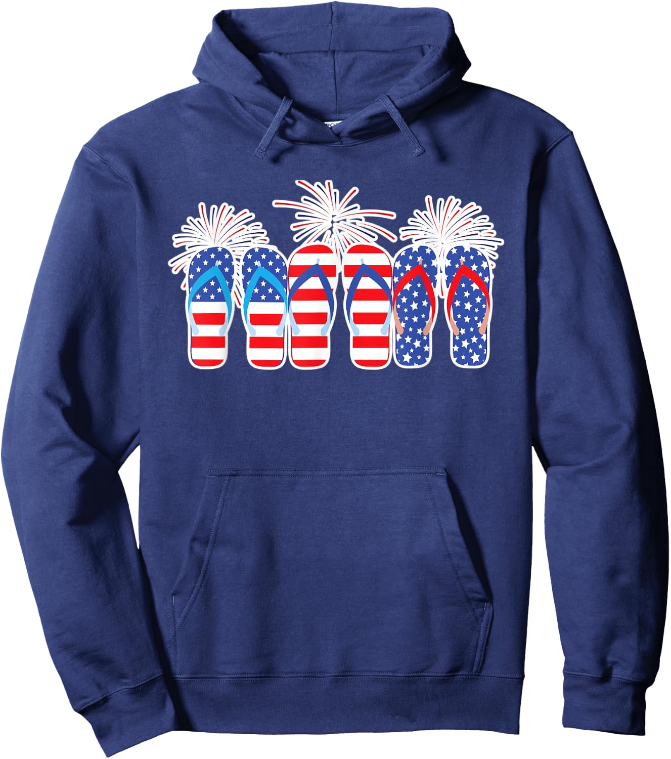 4th of July Flip Flops Red White Blue American Flag Gift Kids Men Hoodie - Hoodie | Navy