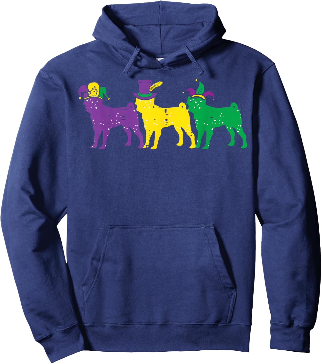 Pug Dogs Purple Yellow Louisiana Mardi Gras Women Men Kids Hoodie - Hoodie | Navy