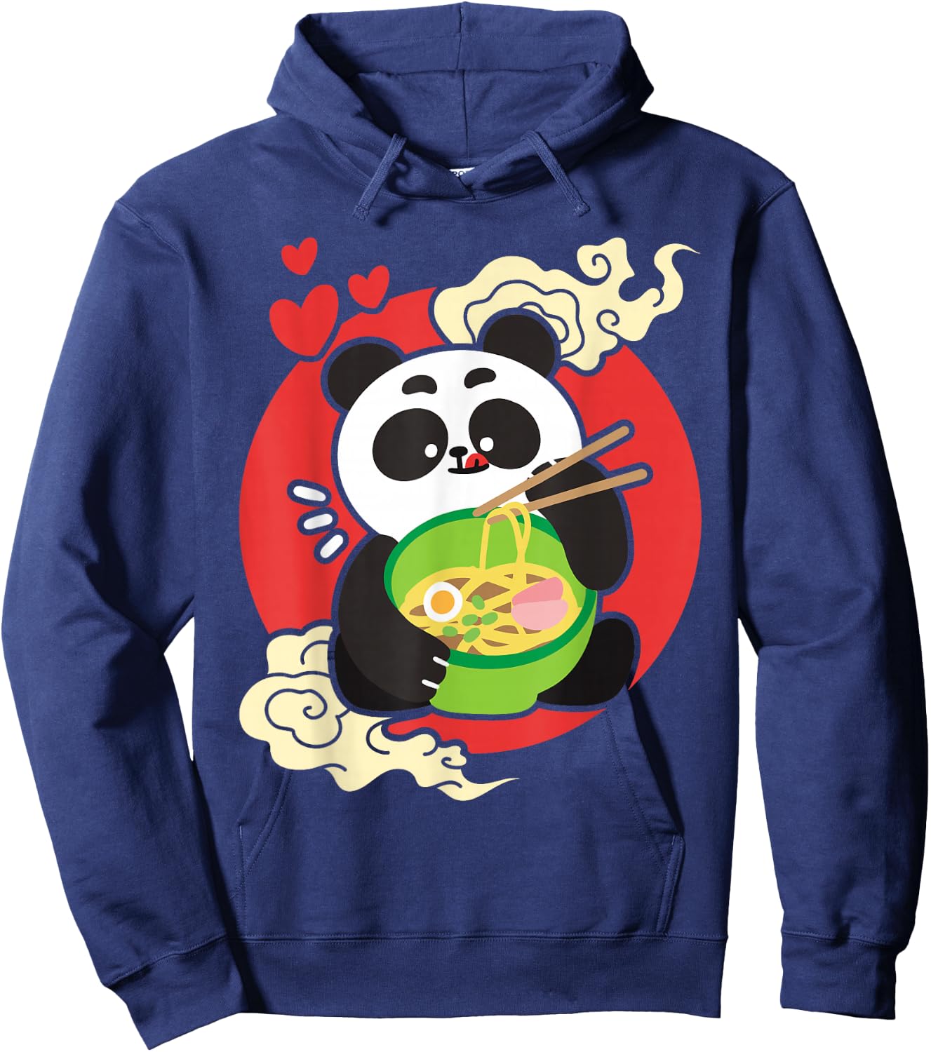 Kawaii Cute Eating Panda Japanese Ramen Noodles Hoodie - Hoodie | Navy