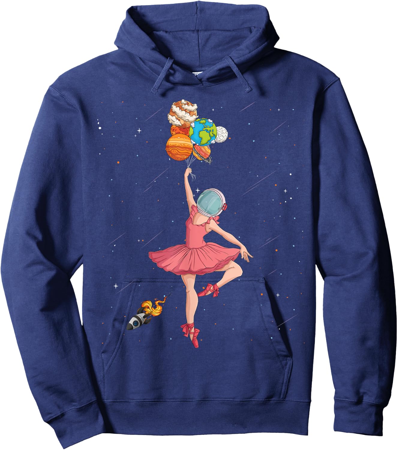 Ballerina Planets Outer Space Astronaut Solar System Girls Hoodie - Hoodie | Navy