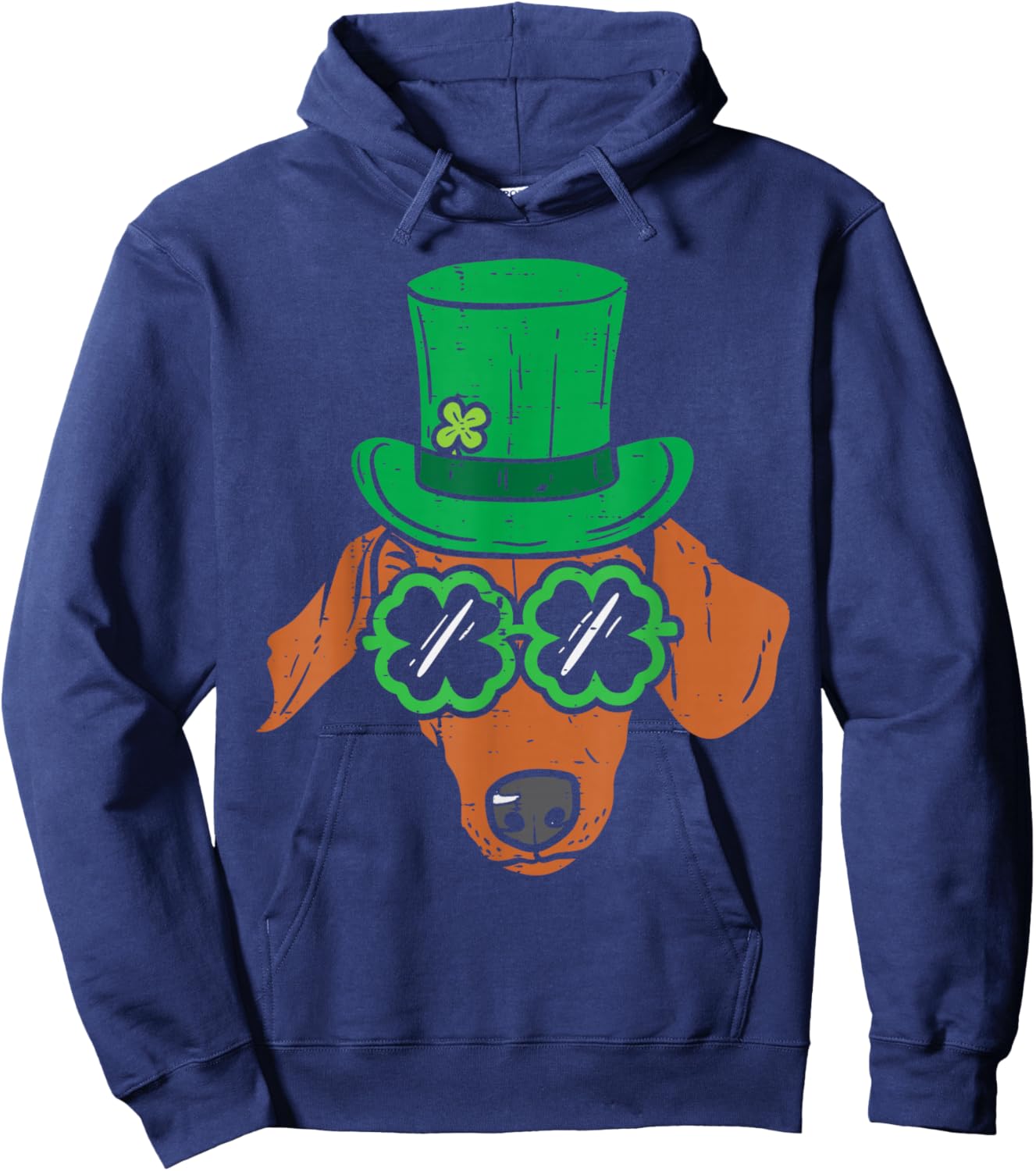 Leprechaun Dachshund Clover Glasses St Patricks Day Dog Gift Hoodie - Hoodie | Navy