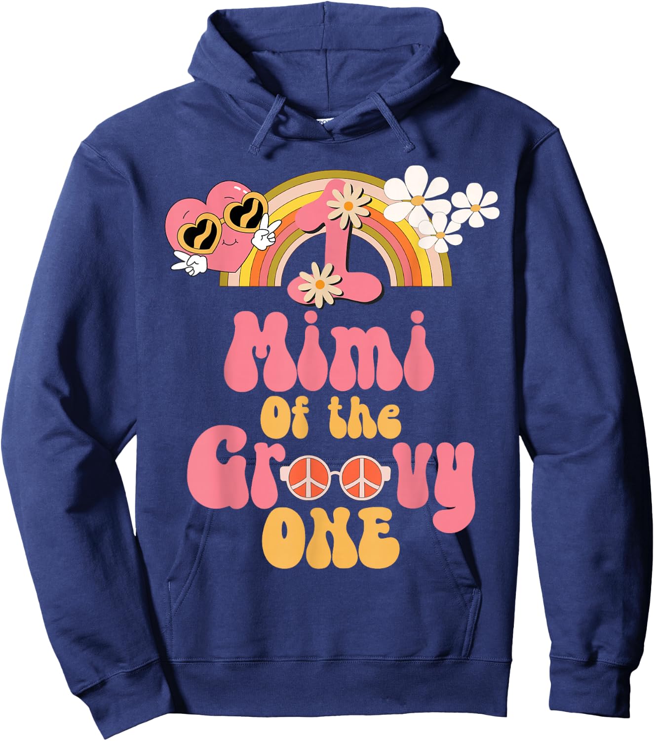 Mimi of the Groovy one peace sign retro birthday matching Hoodie - Hoodie | Navy