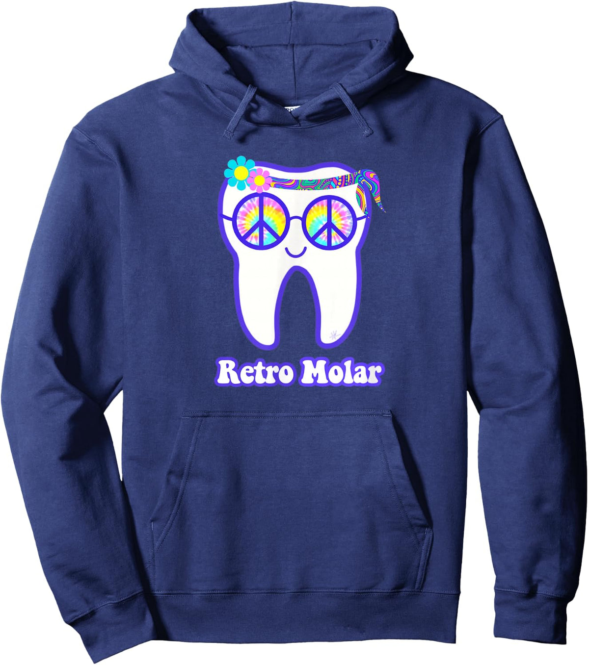 Retro molar tooth hippie peace dental hygienist dentist RDH Hoodie - Hoodie | Navy