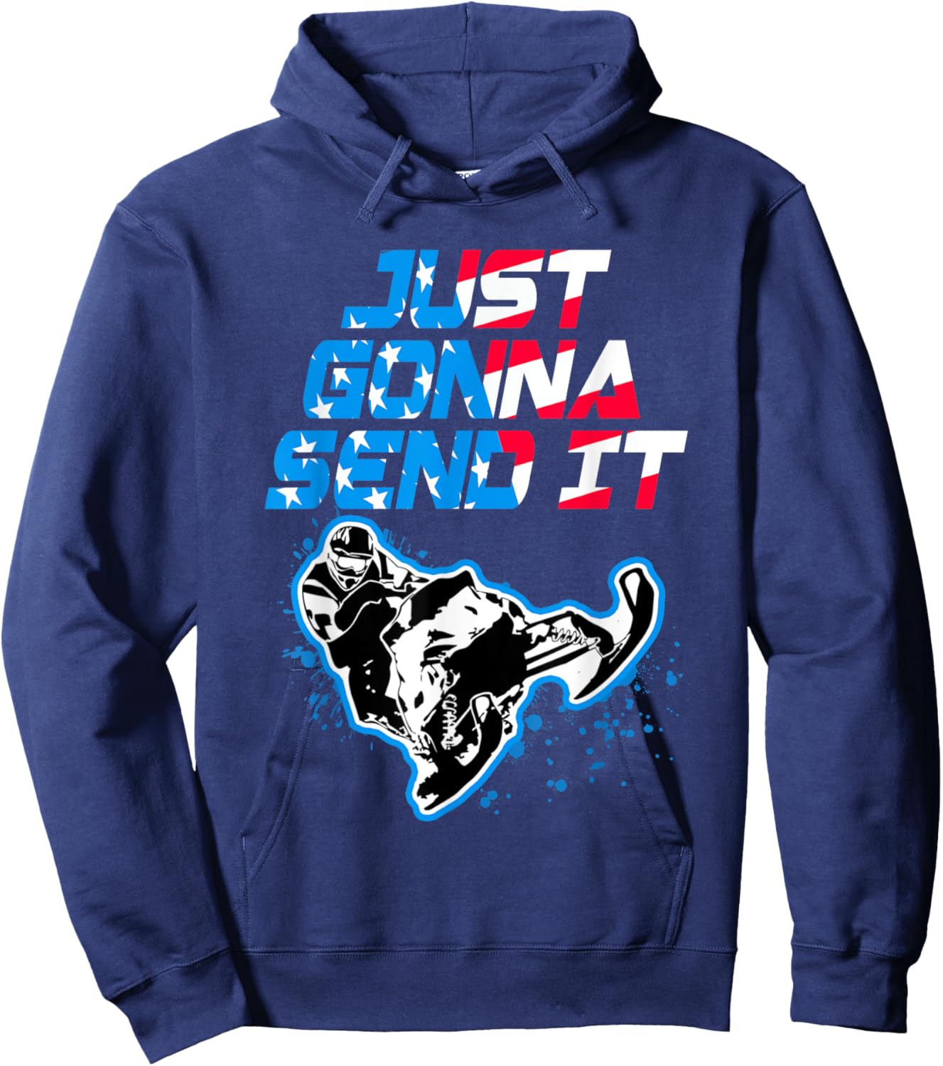 Just Gonna Send It Funny Snowmobile USA flag Snowcross Women Kids Men Hoodie - Hoodie | Navy