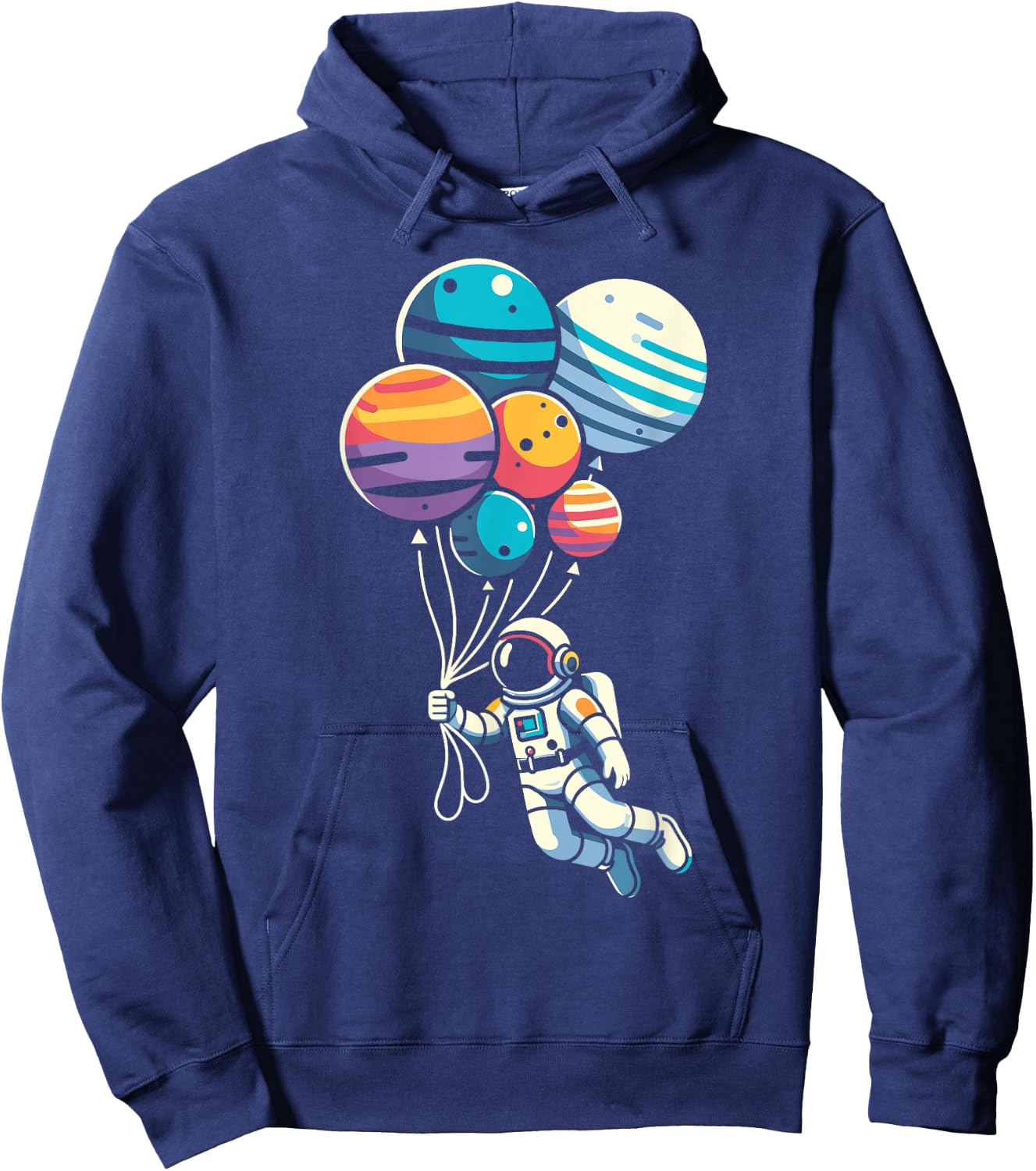 Astronaut Holding Planet Balloons Floating Space Funny Hoodie - Hoodie | Navy