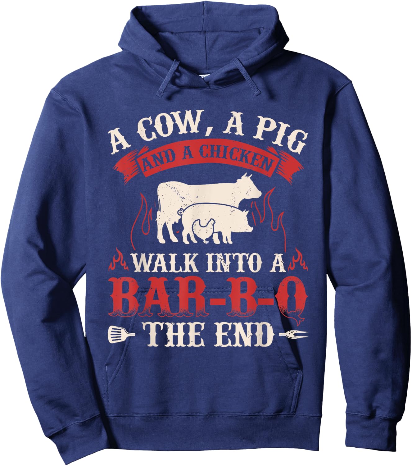 Funny Barbecue Cow Pig Chicken Graphic Meat Smoking BBQ Hoodie - Hoodie | Navy
