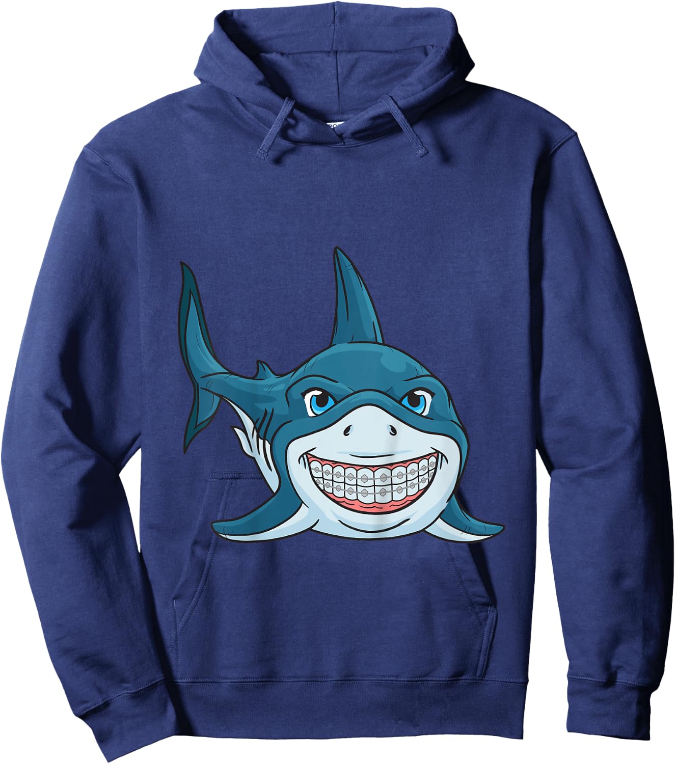 Funny Shark Braces Teeth Boys Girls Hoodie - Hoodie | Navy