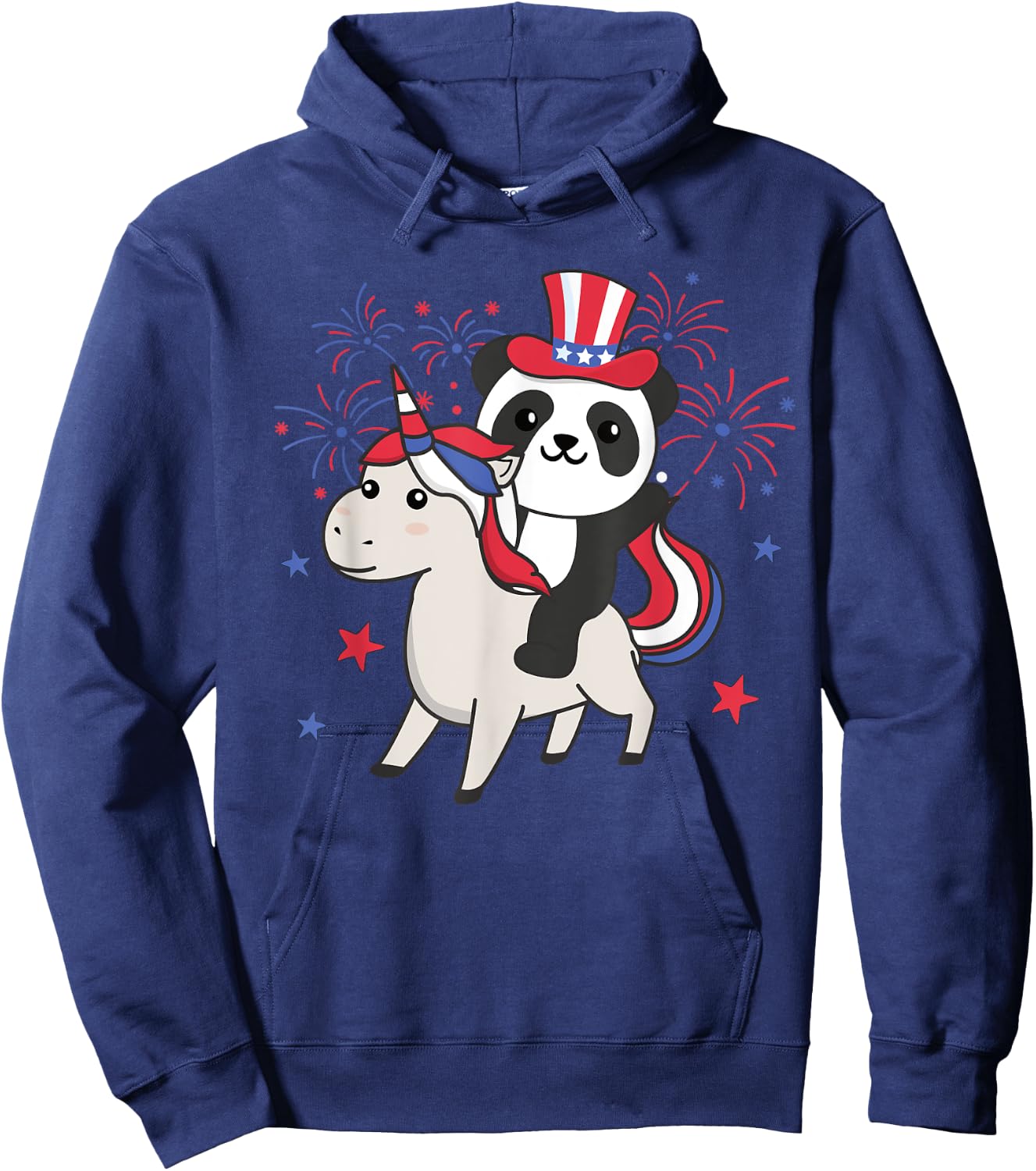 Panda With Unicorn For The Fourth Of July Fireworks For Kids Hoodie - Hoodie | Navy